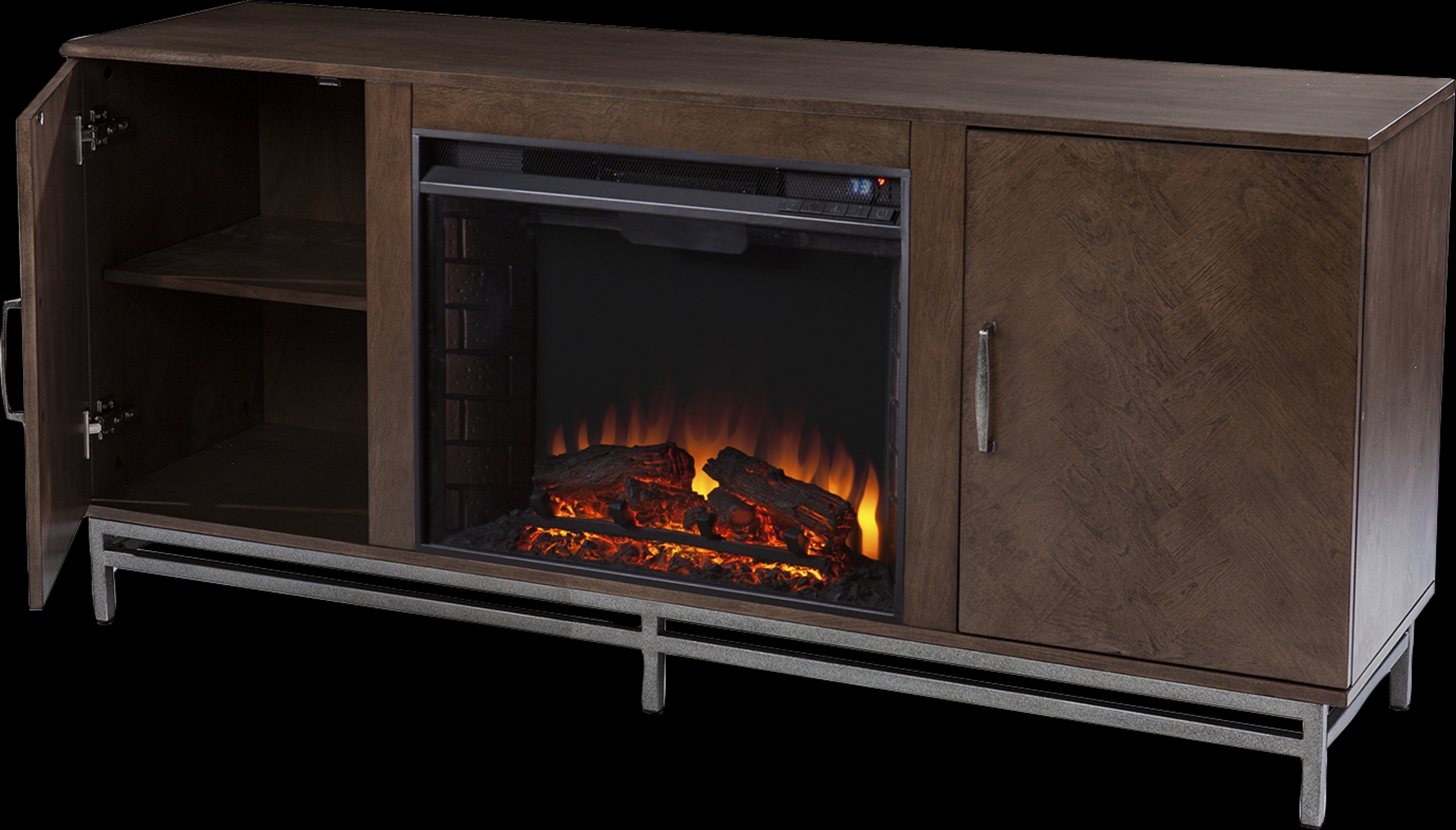 Varlet II Brown 60 in. Console With Electric Log Fireplace - Thumbnail - Image 3