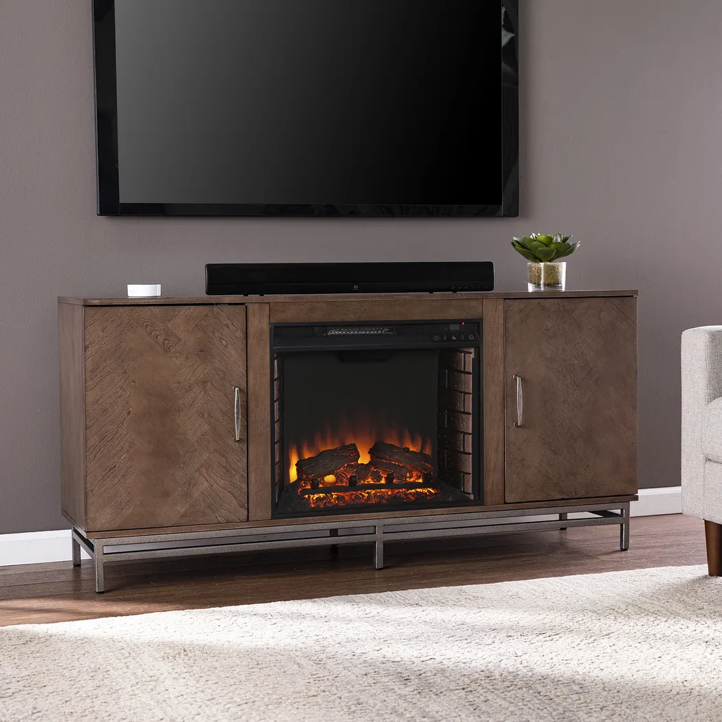 Varlet II Brown 60 in. Console With Electric Log Fireplace - Image 5