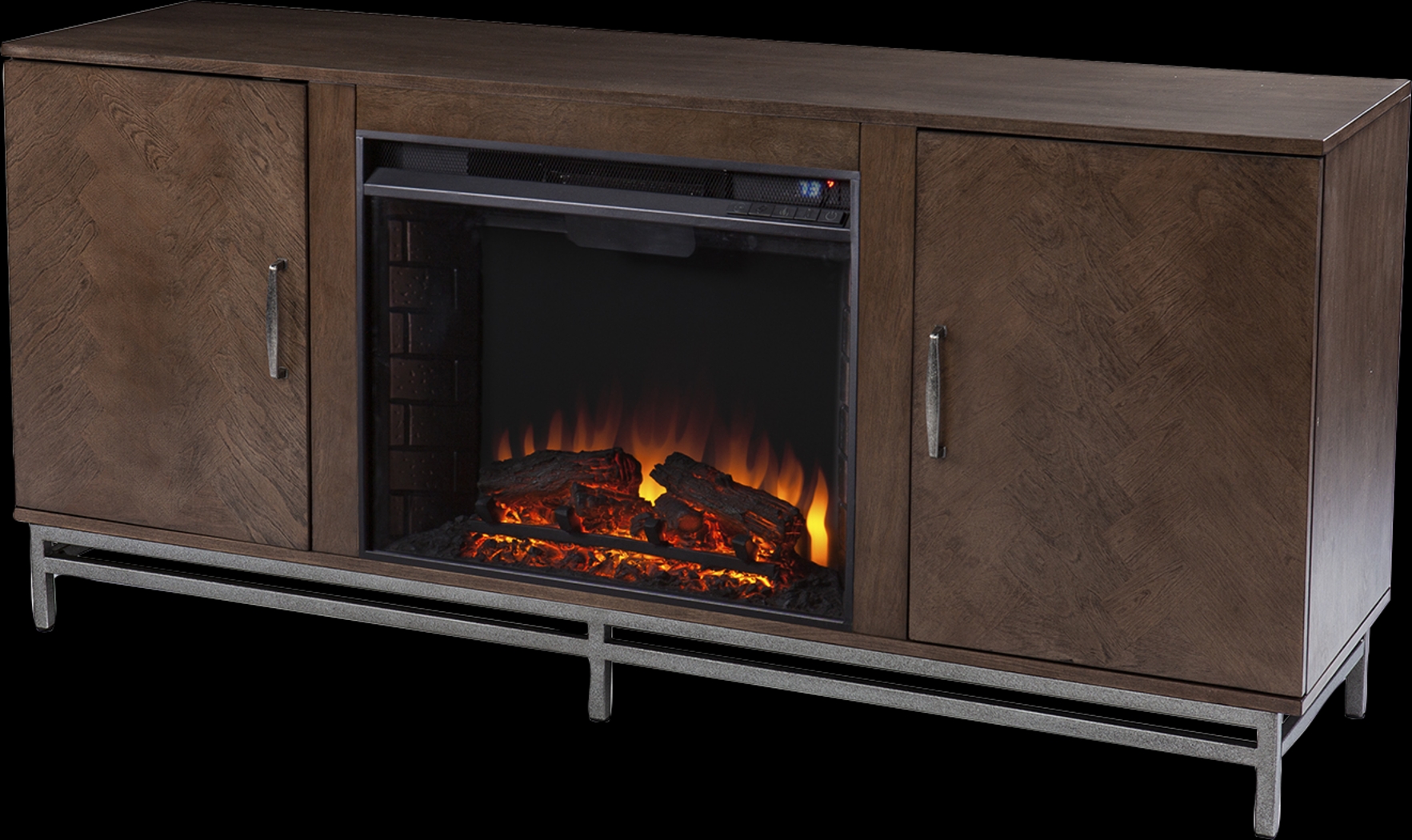 Varlet II Brown 60 in. Console With Electric Log Fireplace - Thumbnail - Image 1