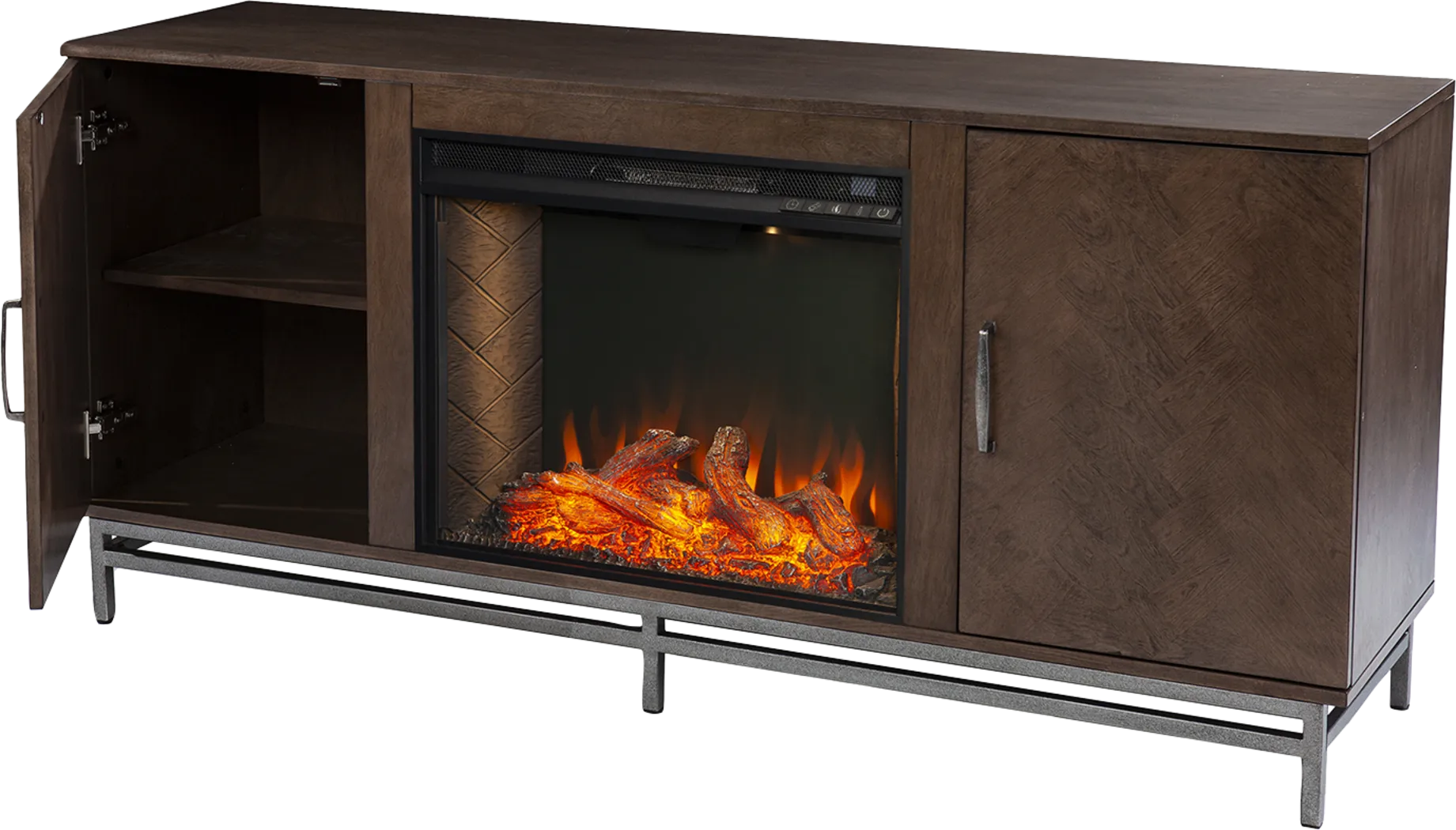 Varlet III Brown 60 in. Console With Smart Electric Fireplace - Thumbnail - Image 3