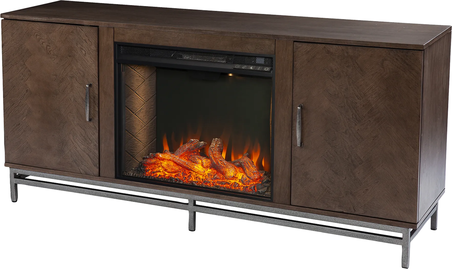 Varlet III Brown 60 in. Console With Smart Electric Fireplace - Thumbnail - Image 1