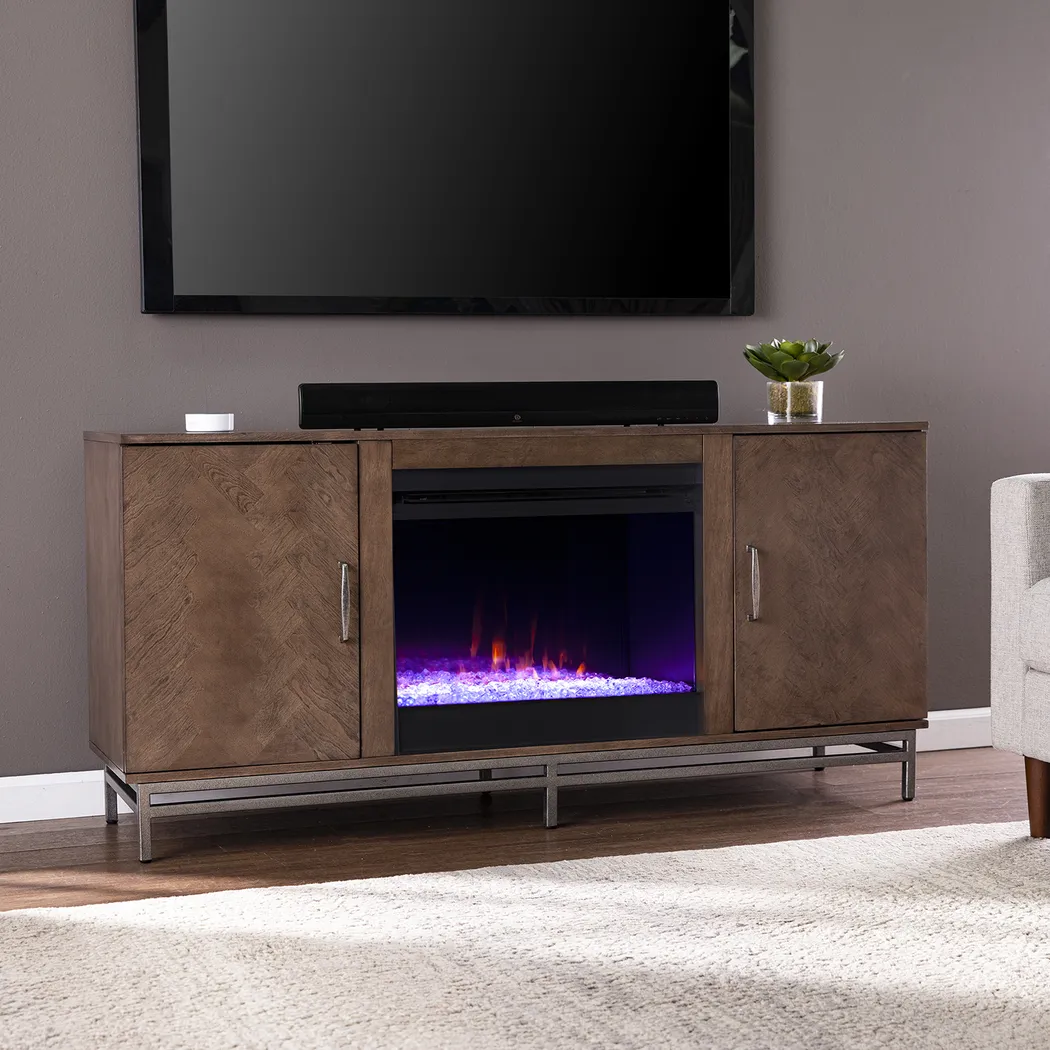 Varlet I Brown 60 in. Console, With Color Changing Electric Fireplace - Image 5