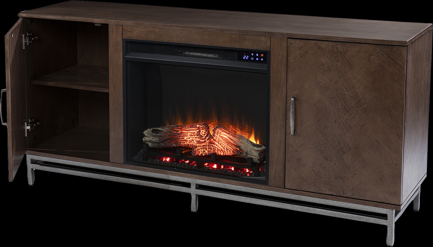 Varlet IV Brown 60 in. Console With Touch Panel Electric Log Fireplace - Thumbnail - Image 3