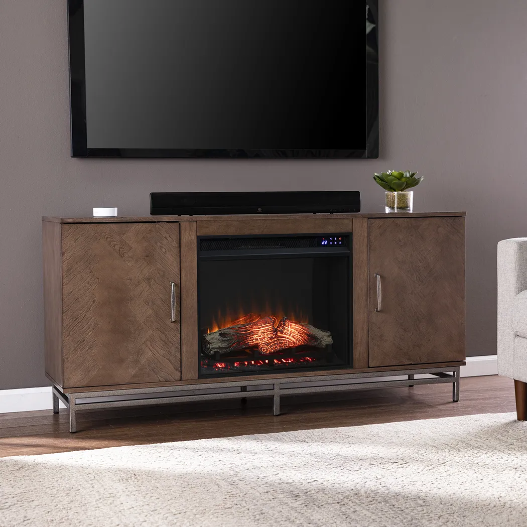 Varlet IV Brown 60 in. Console With Touch Panel Electric Log Fireplace - Image 5