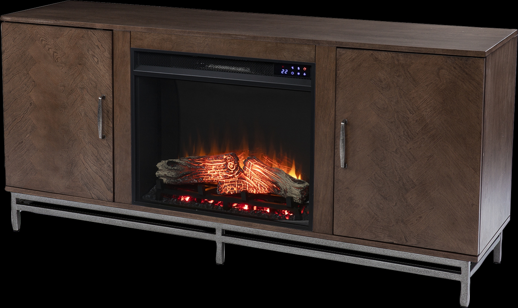 Varlet IV Brown 60 in. Console With Touch Panel Electric Log Fireplace - Thumbnail - Image 1