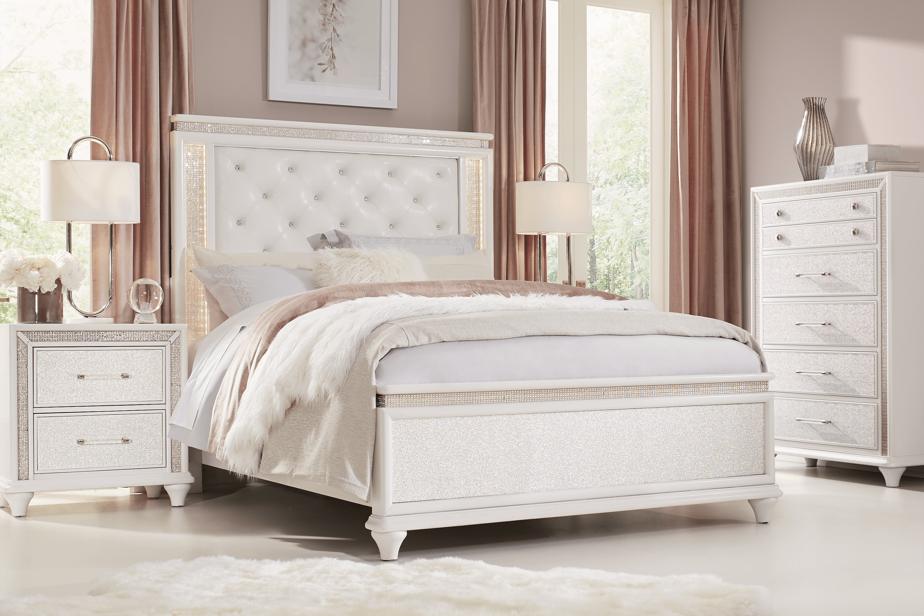Vegas White 3 Pc Queen Panel Bed - Thumbnail - Image 2