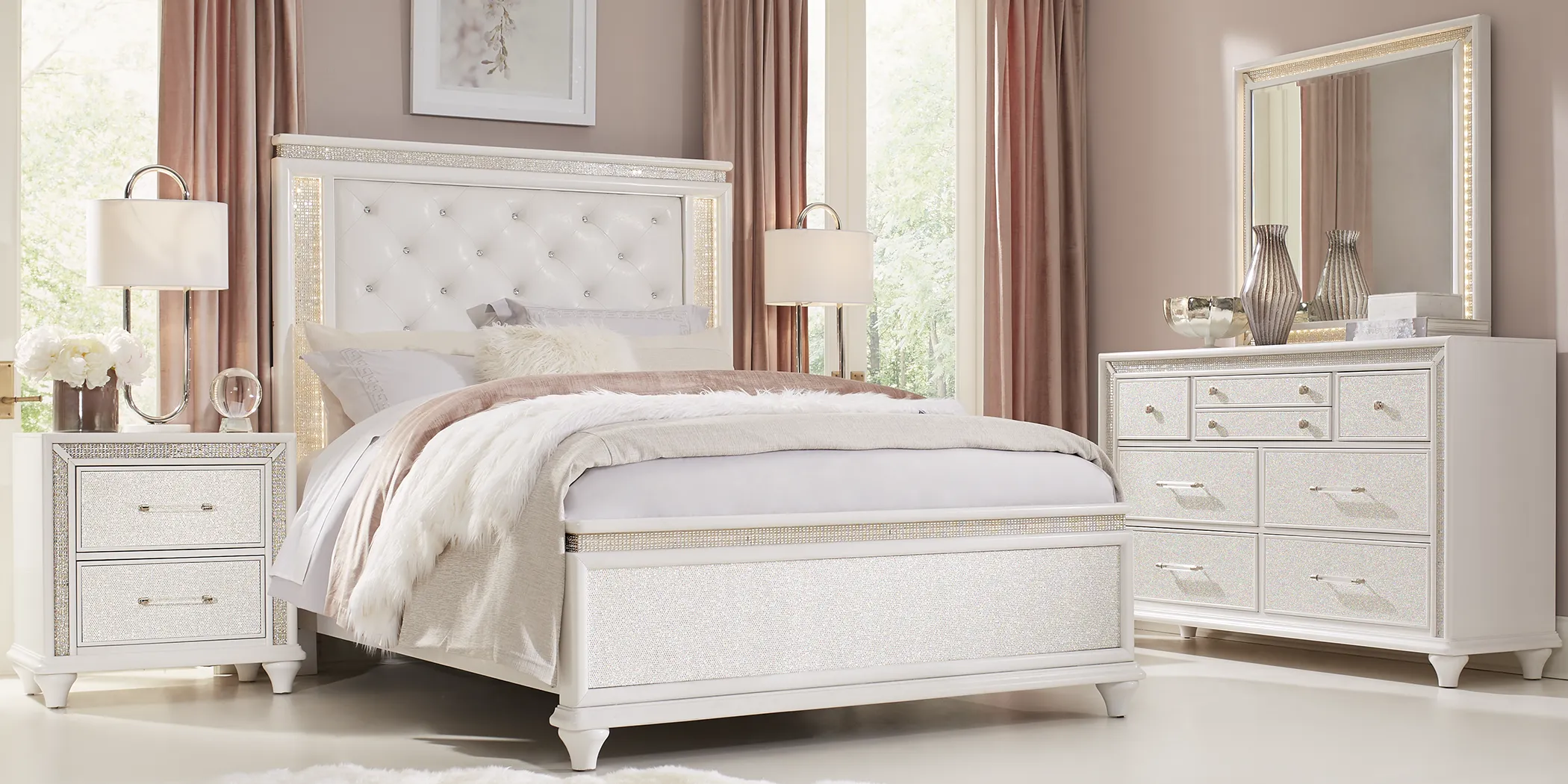 Vegas White 8 Pc Queen Panel Bedroom - Thumbnail - Image 1