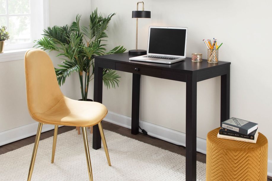 desk and orange chair