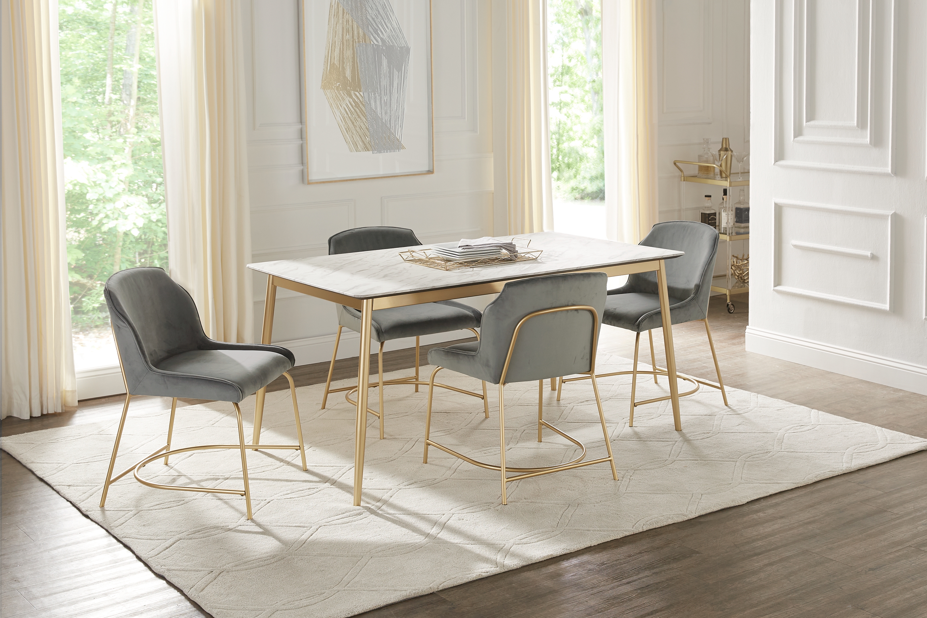 Venetian Court Gold 5 Pc Dining Room with Gray Chairs - Thumbnail - Image 1