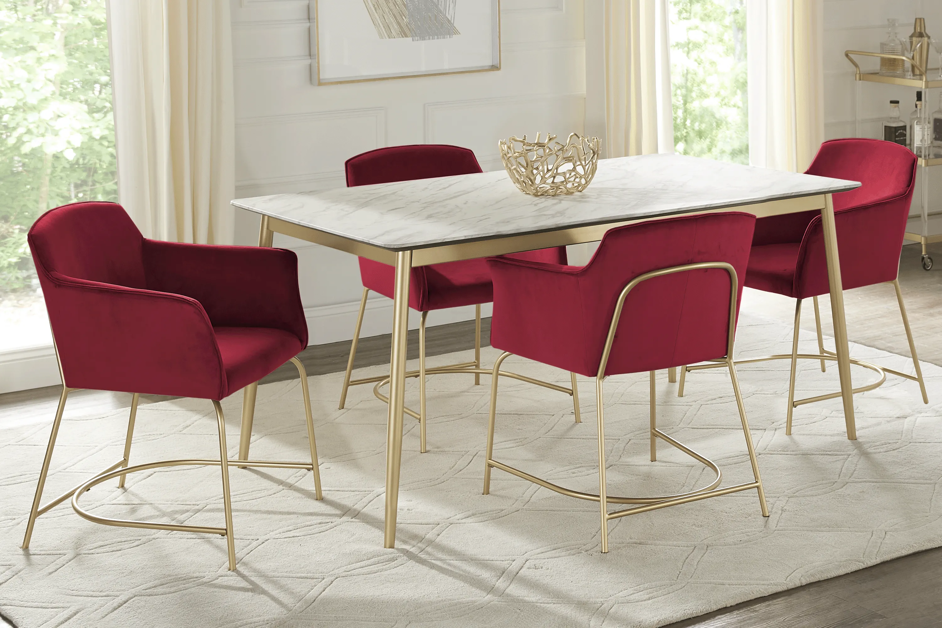 Venetian Court Gold 5 Pc Dining Room with Red Chairs - Thumbnail - Image 1