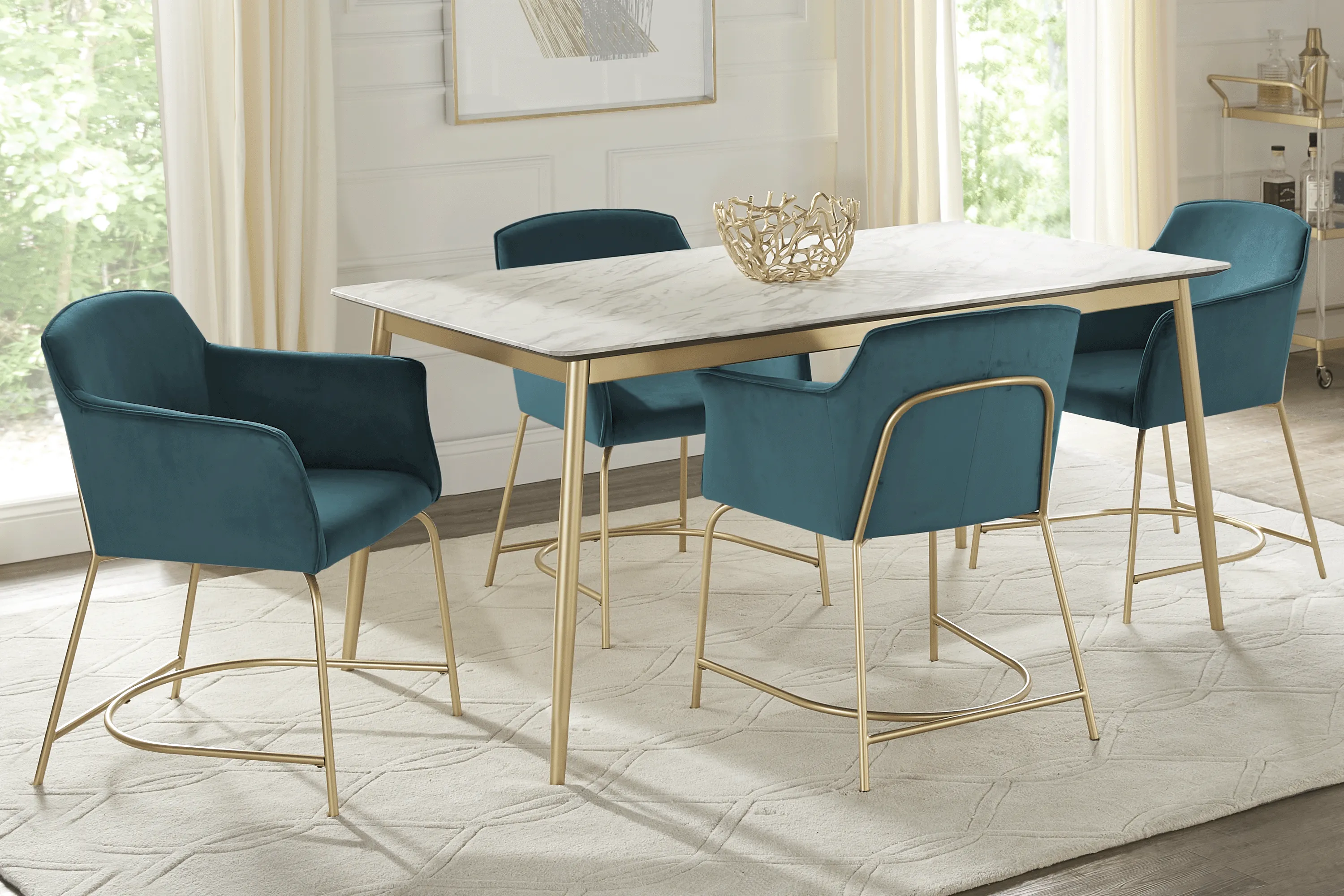 Venetian Court Gold 5 Pc Dining Room with Teal Chairs - Thumbnail - Image 1