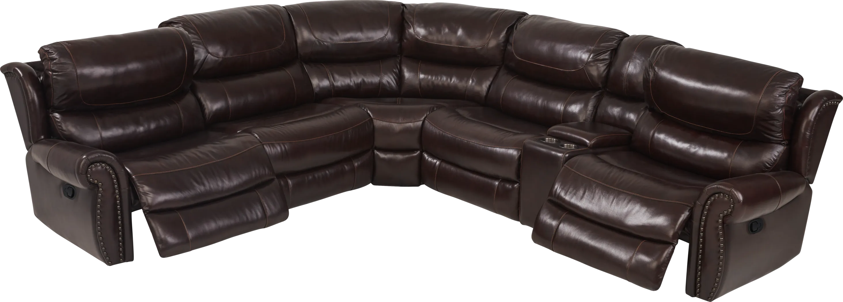 Venezio Brown Leather 10 Pc Reclining Sectional Living Room - Thumbnail - Image 3