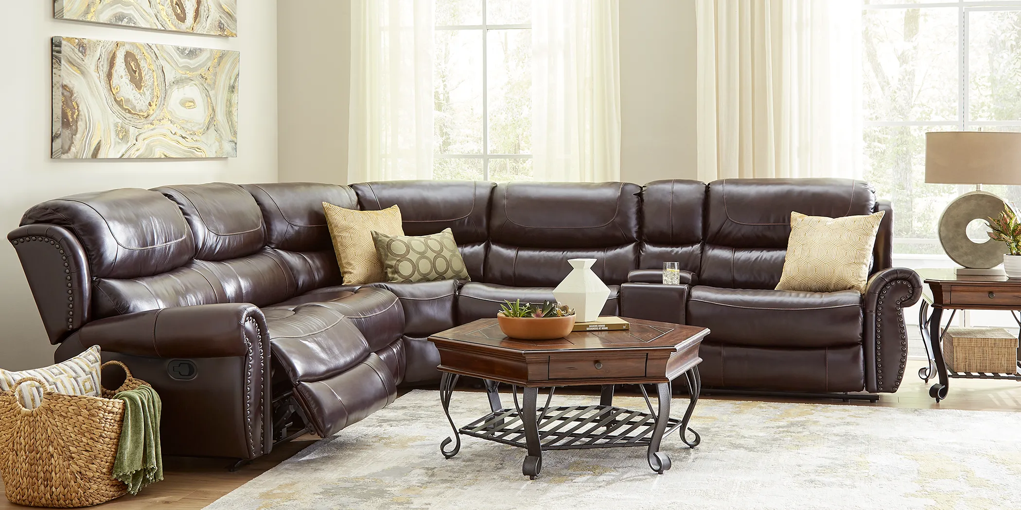 Venezio Brown Leather 10 Pc Reclining Sectional Living Room - Thumbnail - Image 1