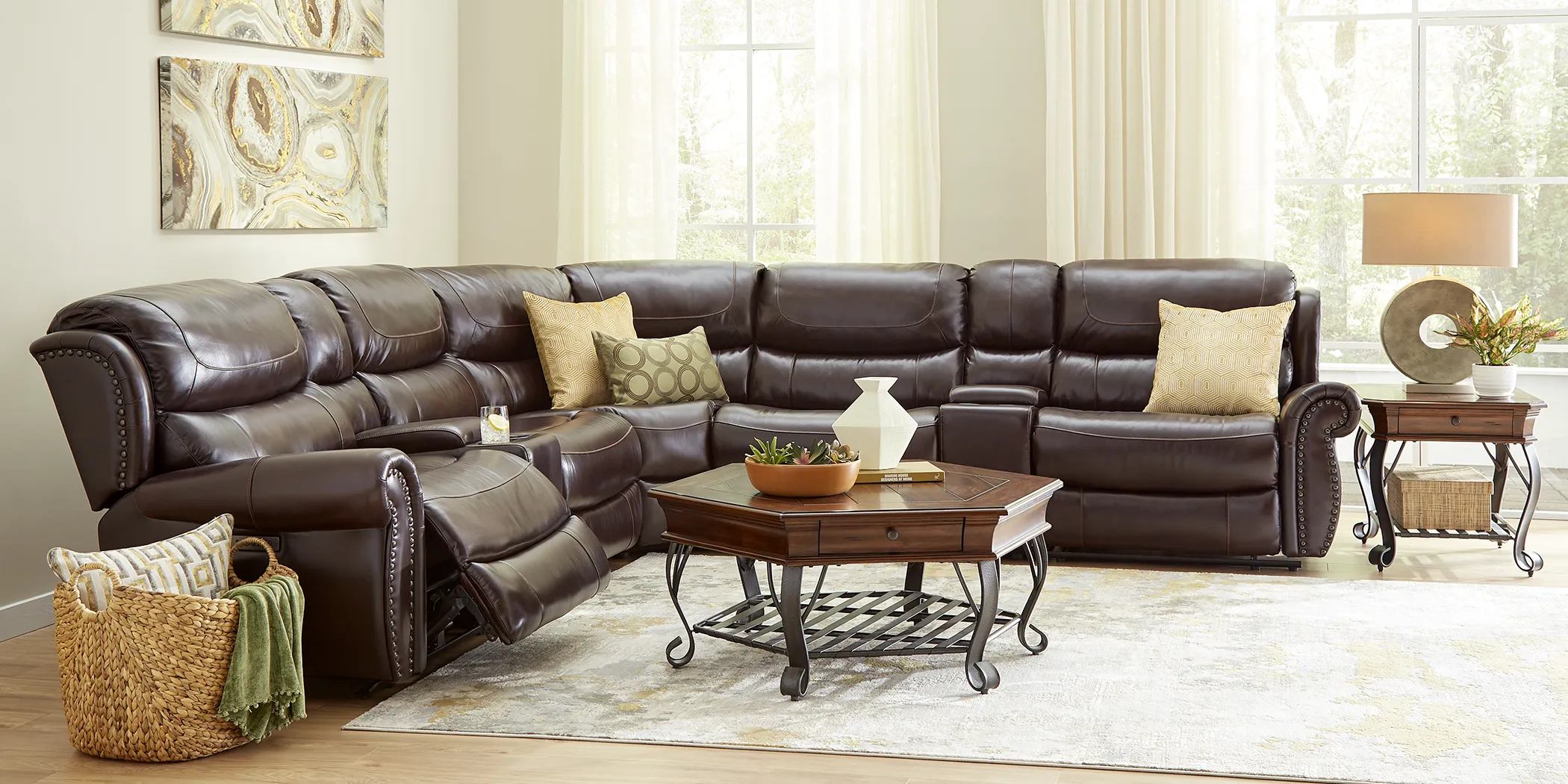 Venezio Brown Leather 10 Pc Reclining Sectional Living Room - Thumbnail - Image 1