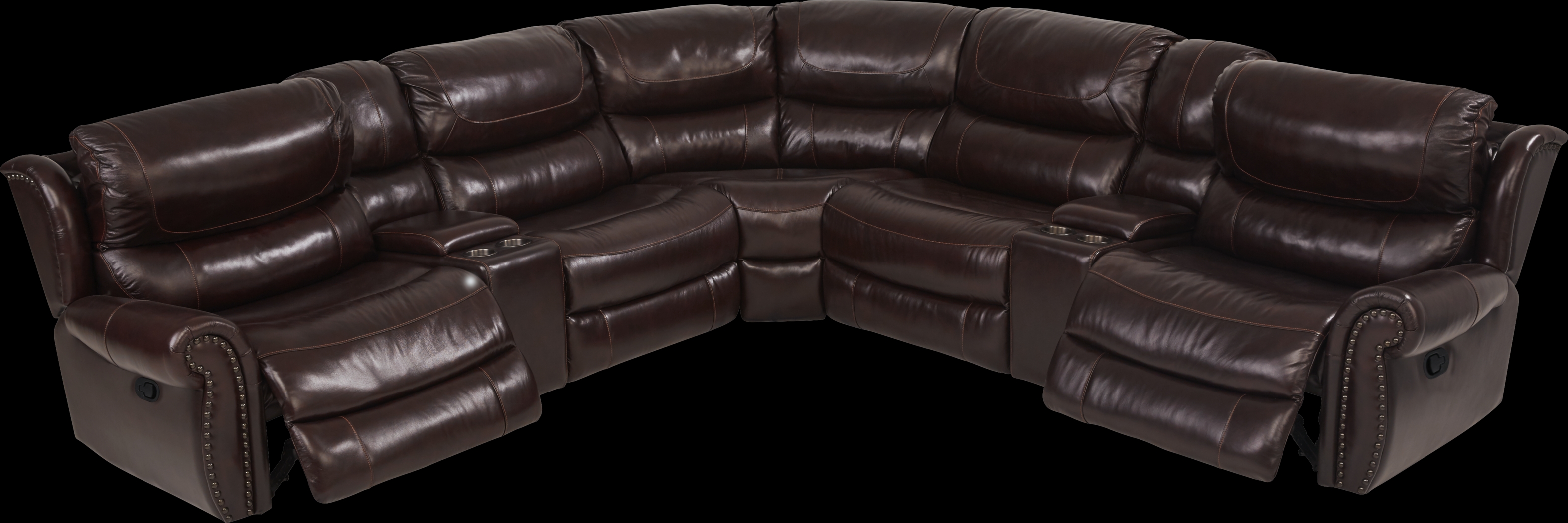 Venezio Brown Leather 9 Pc Dual Power Reclining Sectional Living Room - Thumbnail - Image 3