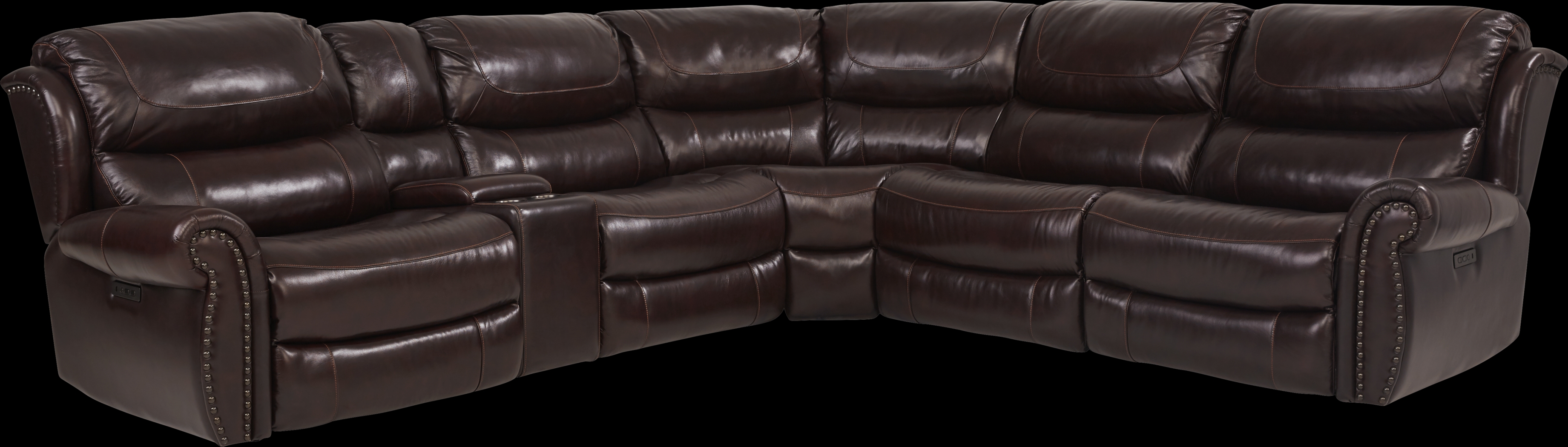 Venezio Brown Leather 9 Pc Dual Power Reclining Sectional Living Room - Thumbnail - Image 2