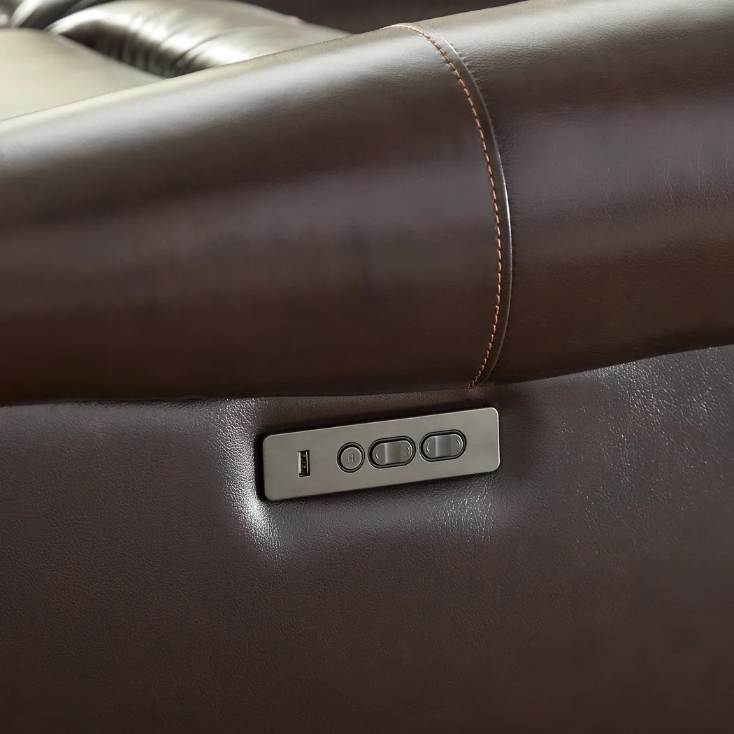 Venezio Brown Leather 6 Pc Dual Power Reclining Sectional - Thumbnail - Image 4