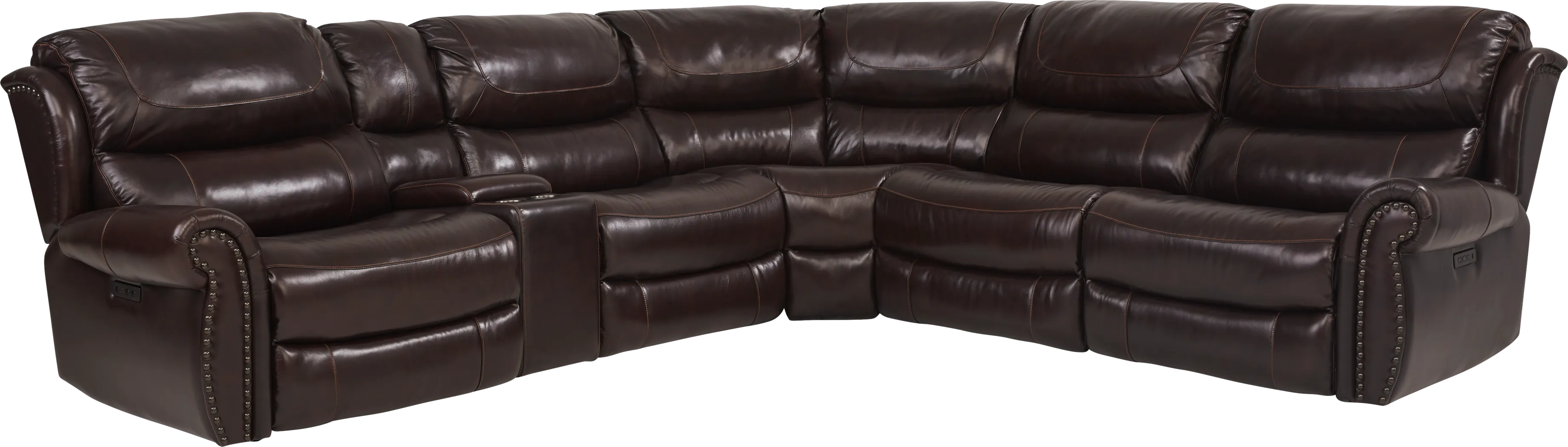 Venezio Brown Leather 6 Pc Dual Power Reclining Sectional - Thumbnail - Image 1