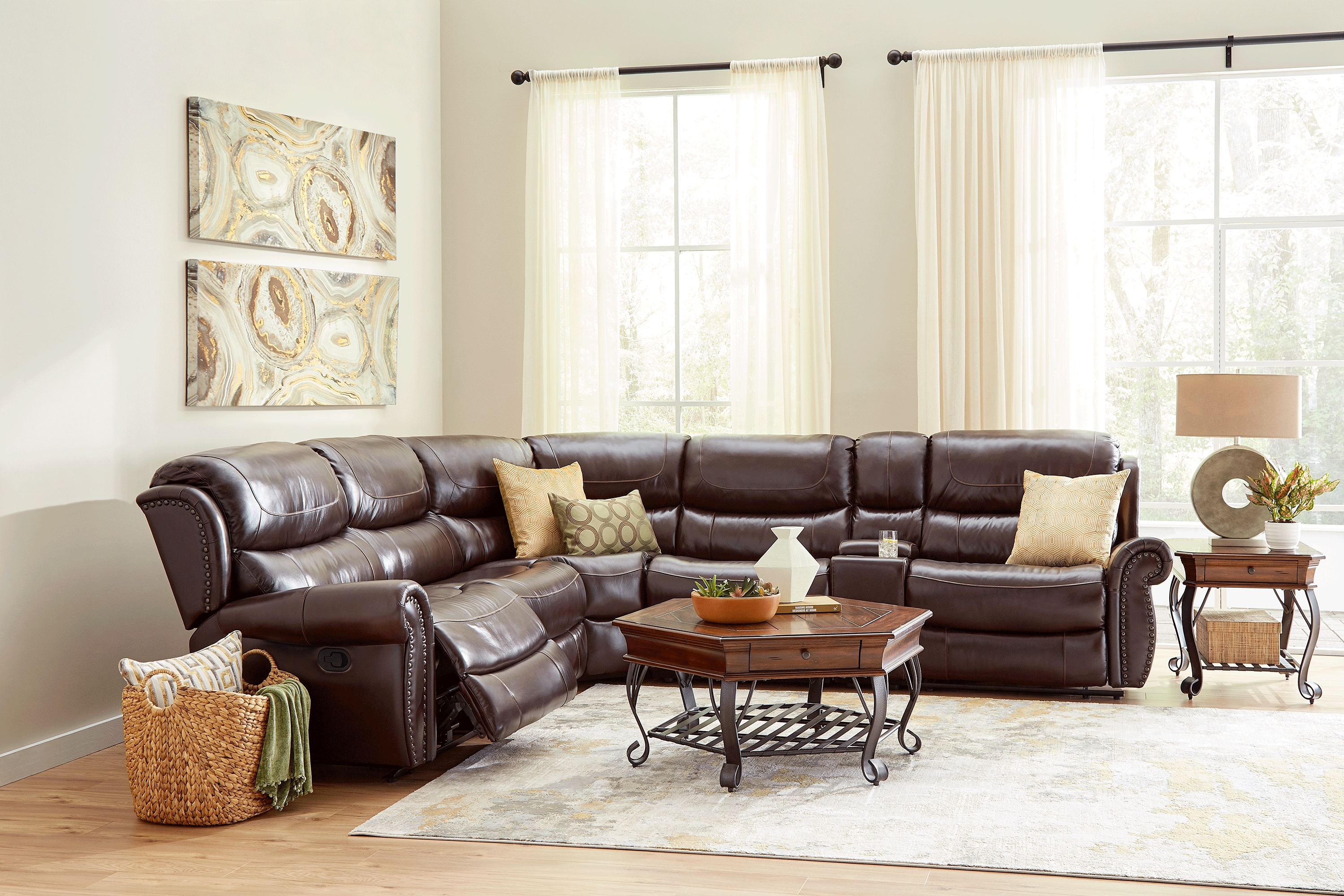 Venezio Brown Leather 6 Pc Reclining Sectional - Thumbnail - Image 2