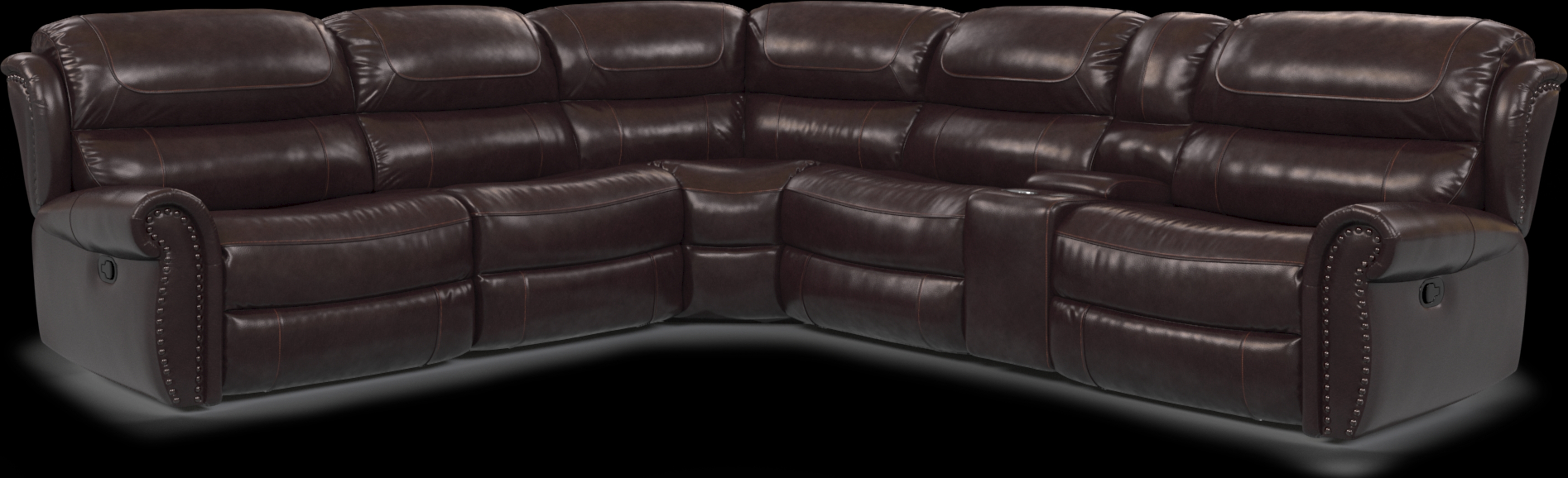 Venezio Brown Leather 6 Pc Reclining Sectional - Thumbnail - Image 1