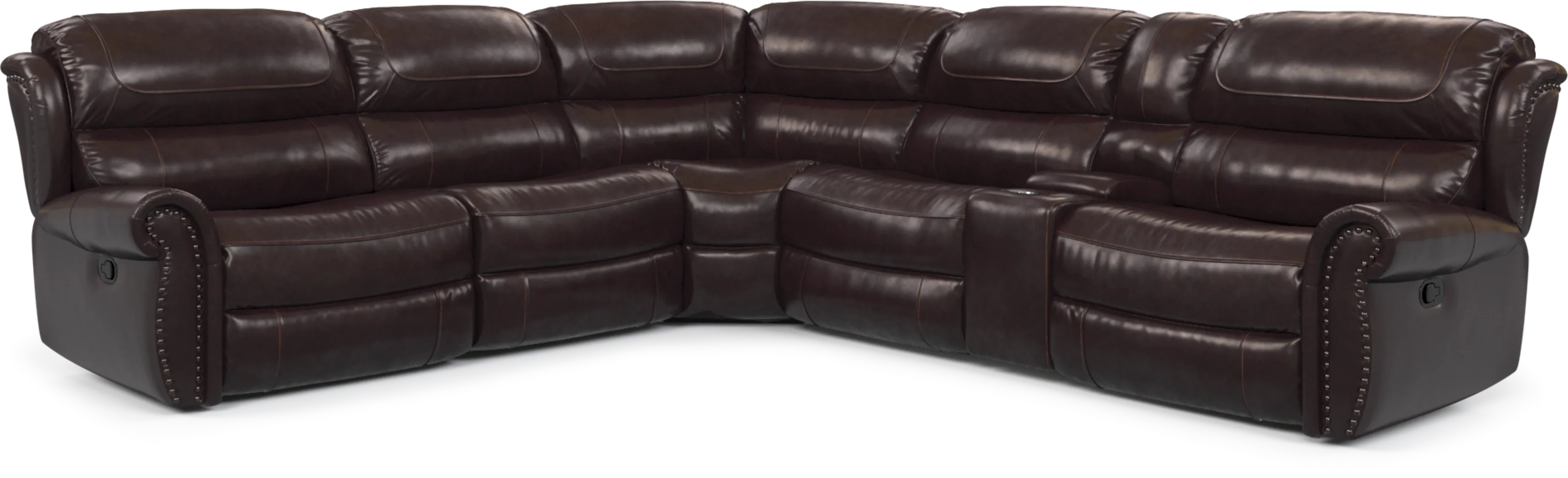 Venezio Brown Leather 6 Pc Reclining Sectional - Thumbnail - Image 1