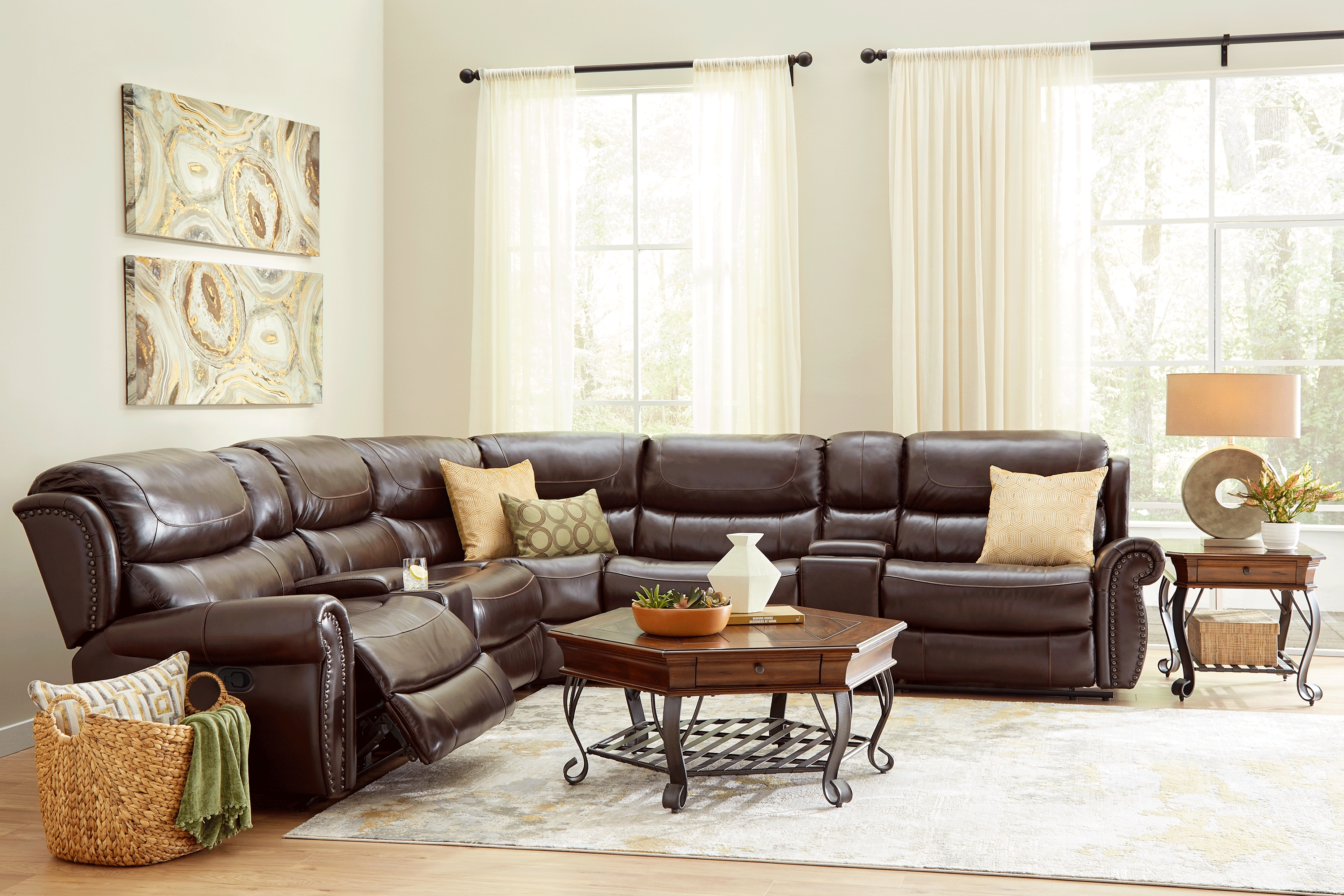 Venezio Brown Leather 7 Pc Reclining Sectional - Thumbnail - Image 2