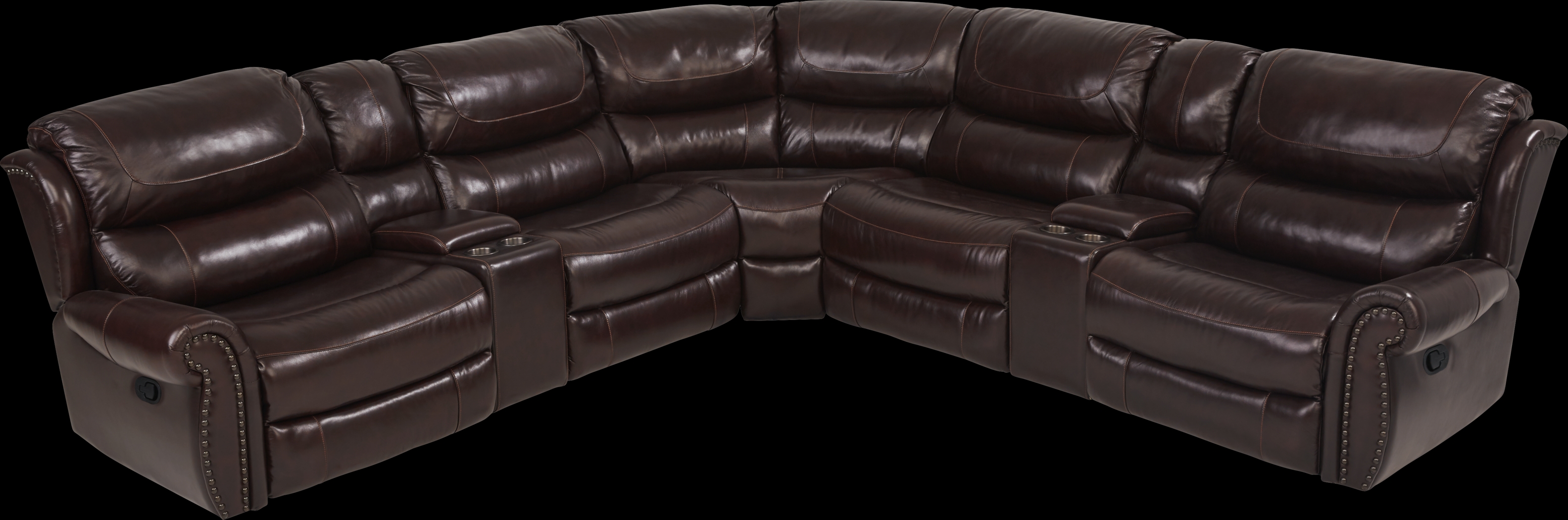 Venezio Brown Leather 7 Pc Reclining Sectional - Thumbnail - Image 1