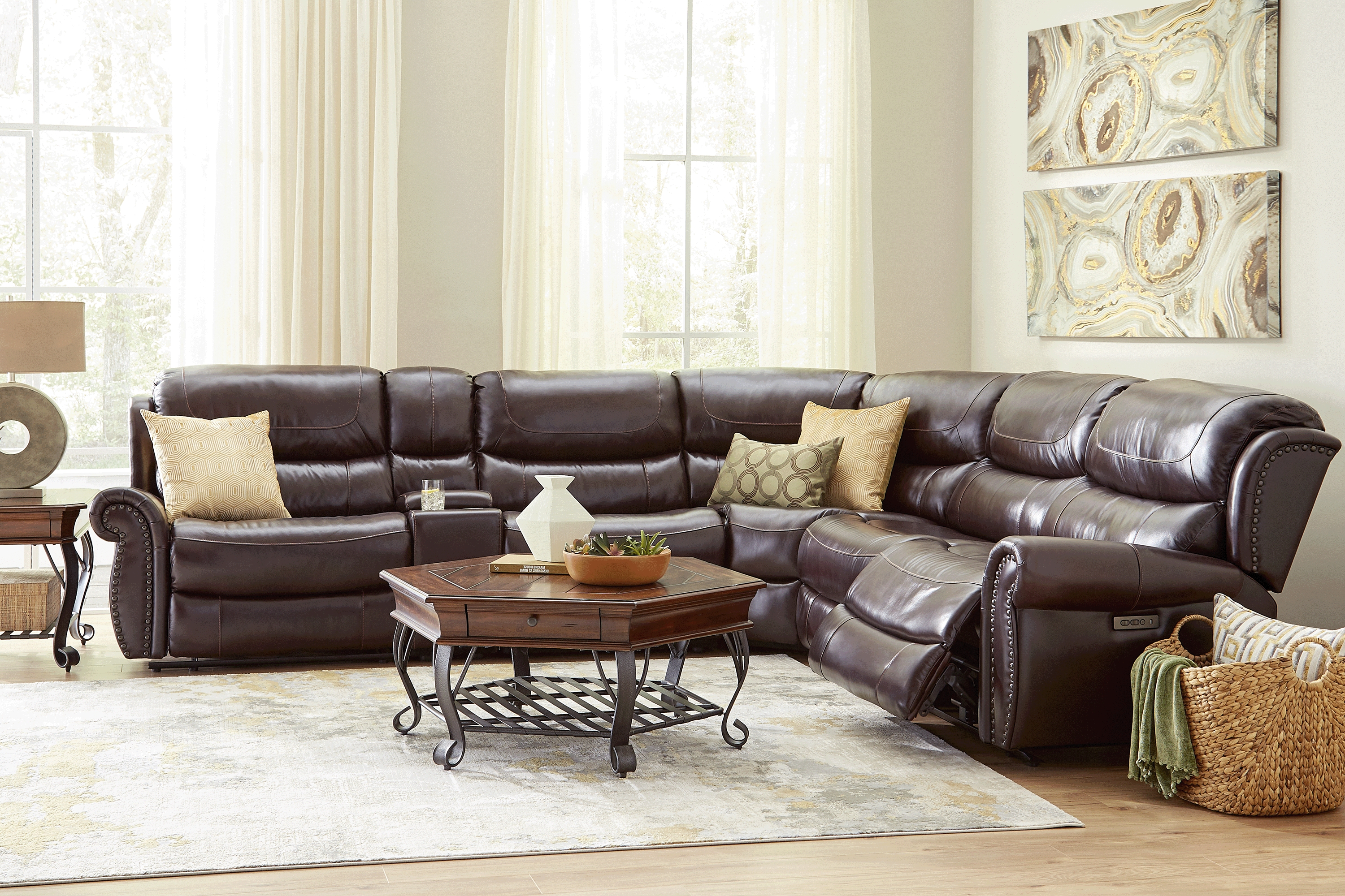 Venezio Brown Leather 9 Pc Dual Power Reclining Sectional Living Room - Thumbnail - Image 1