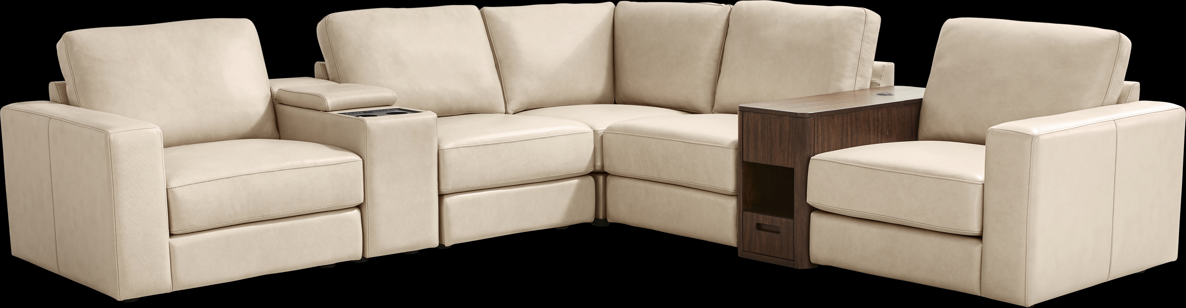 Almond Leather 7 Pc Venice Modular with Audio - Thumbnail - Image 1