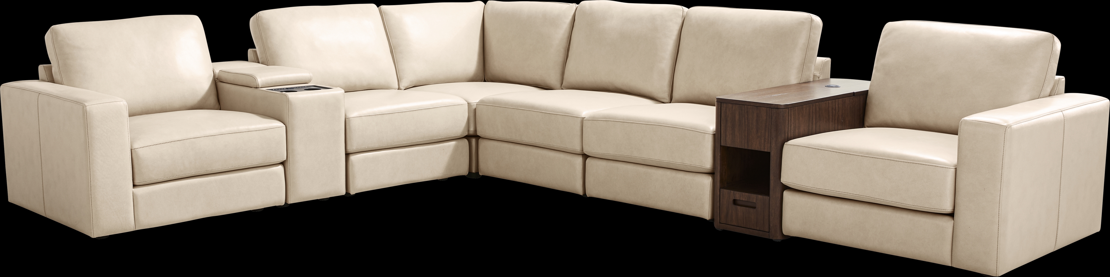 Almond Leather 8 Pc Venice Modular with Audio - Thumbnail - Image 1