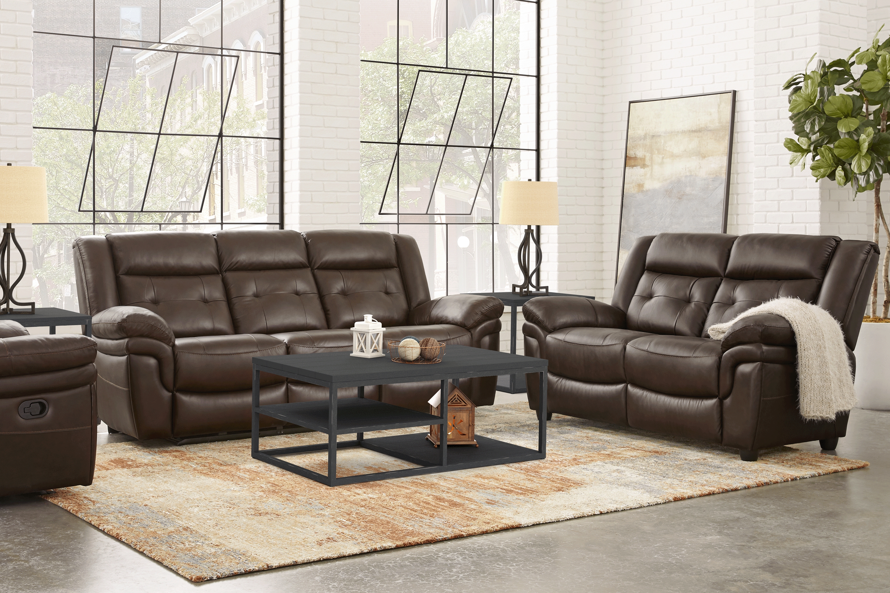 Ventoso Brown Leather 5 Pc Living Room with Reclining Sofa - Thumbnail - Image 1