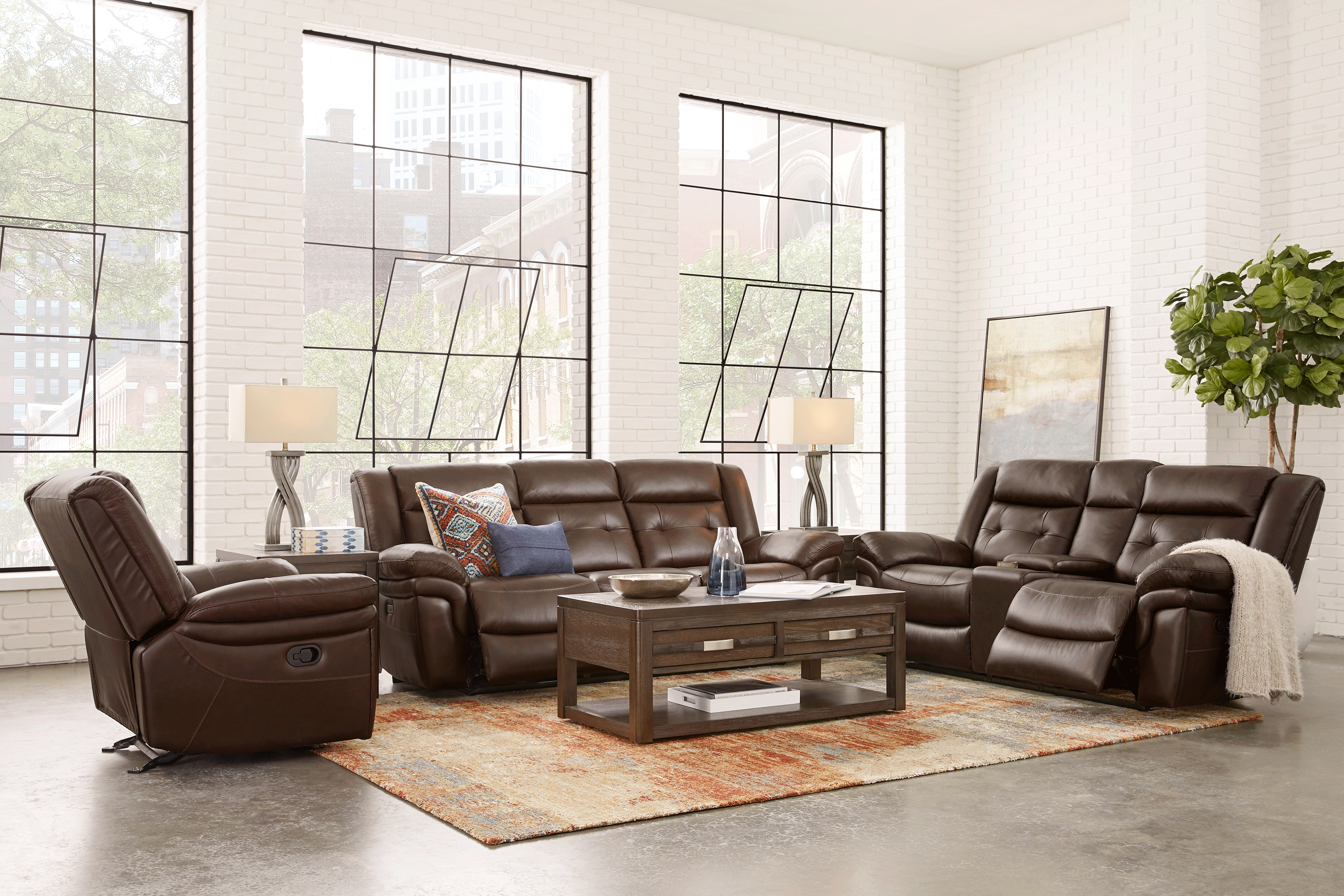 Ventoso Brown Leather 7 Pc Reclining Living Room - Thumbnail - Image 1