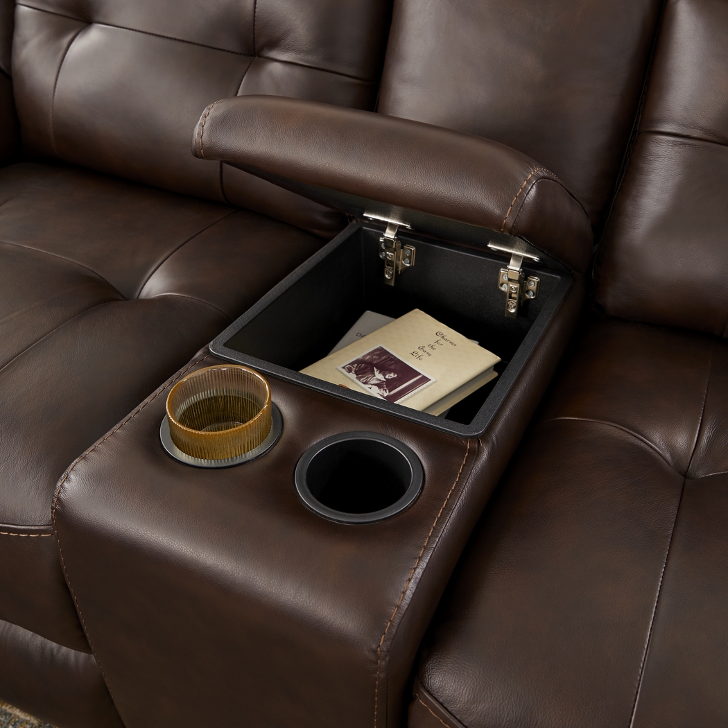 Ventoso Brown Leather Power Reclining Console Loveseat - Thumbnail - Image 3