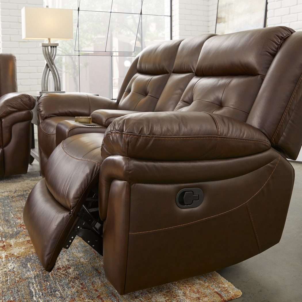 Ventoso Brown Leather Reclining Console Loveseat - Thumbnail - Image 4
