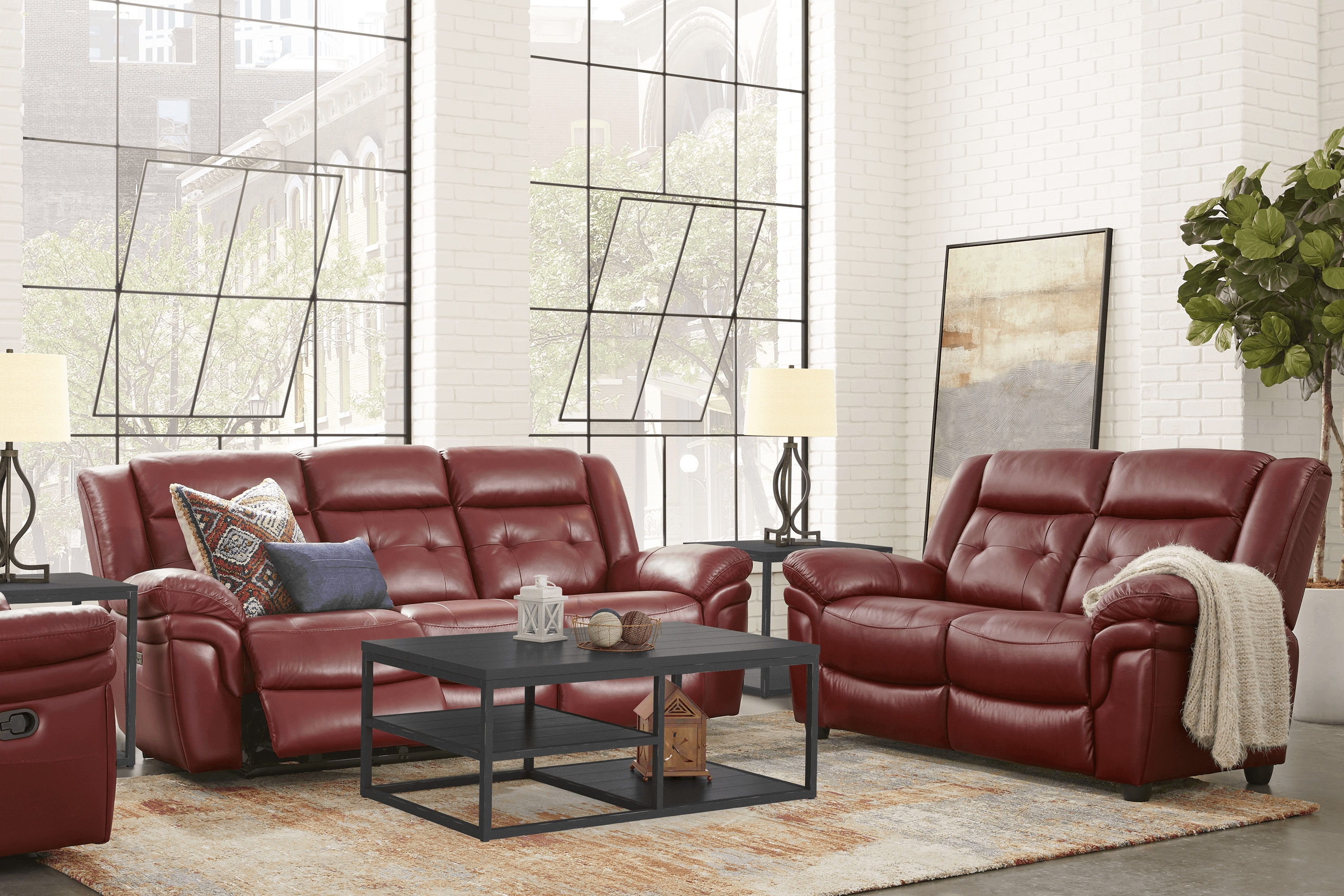 Ventoso Red Leather 3 Pc Living Room with Reclining Sofa - Thumbnail - Image 1