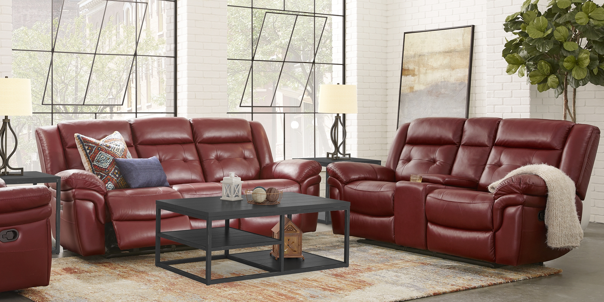 Ventoso Red Leather 5 Pc Reclining Living Room - Thumbnail - Image 1