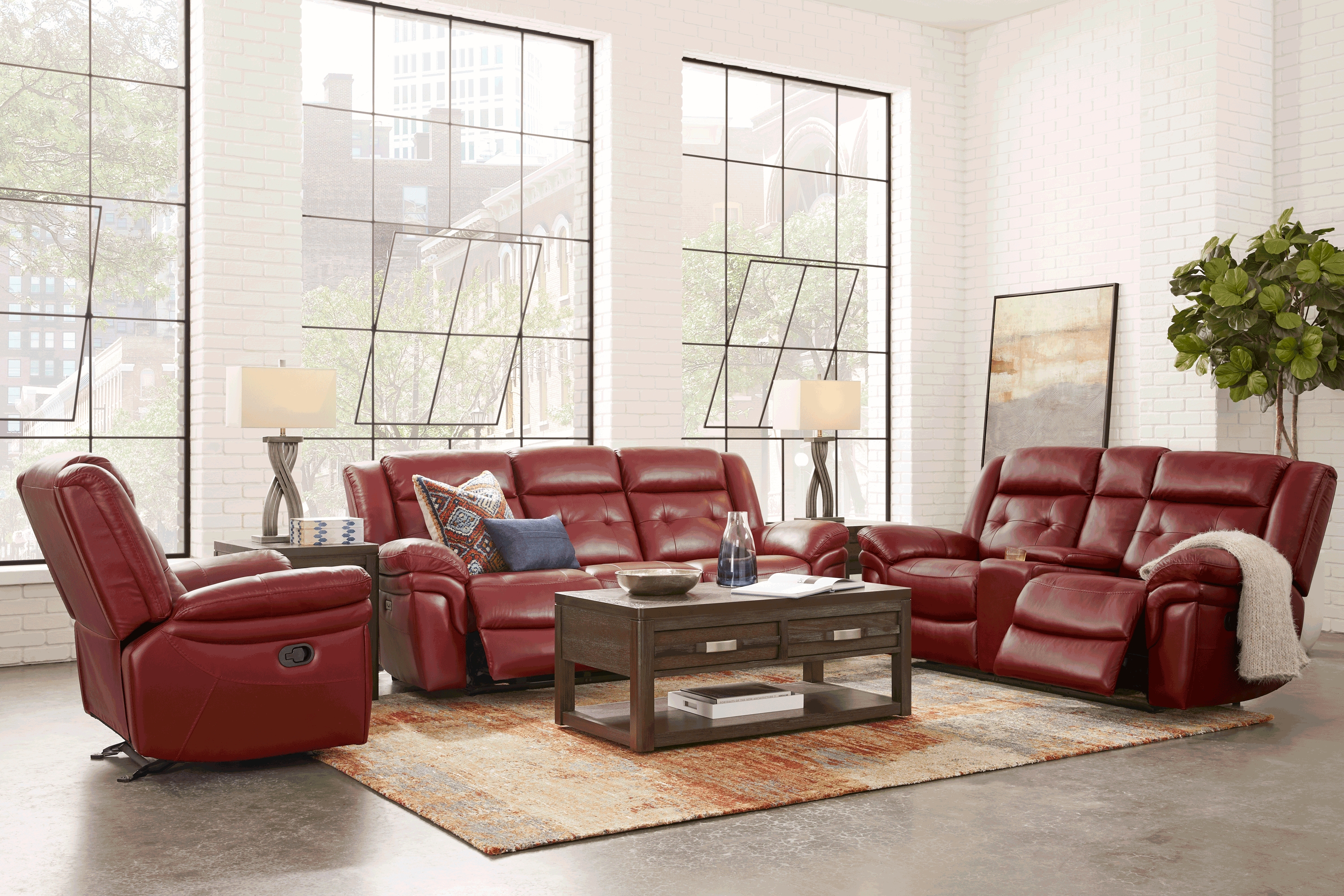 Ventoso Red Leather 7 Pc Reclining Living Room - Thumbnail - Image 1