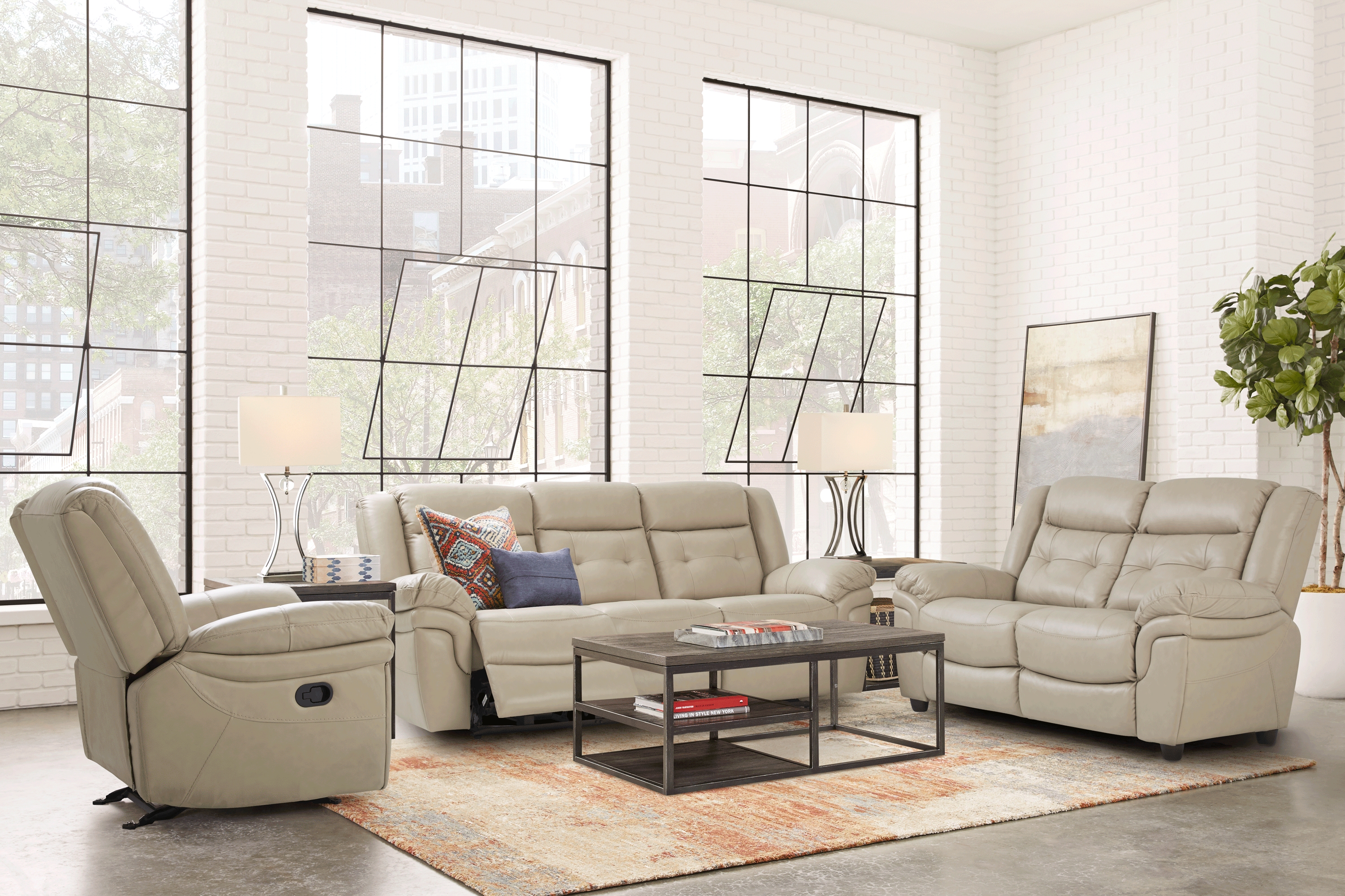 Ventoso Sand Leather Loveseat - Thumbnail - Image 2