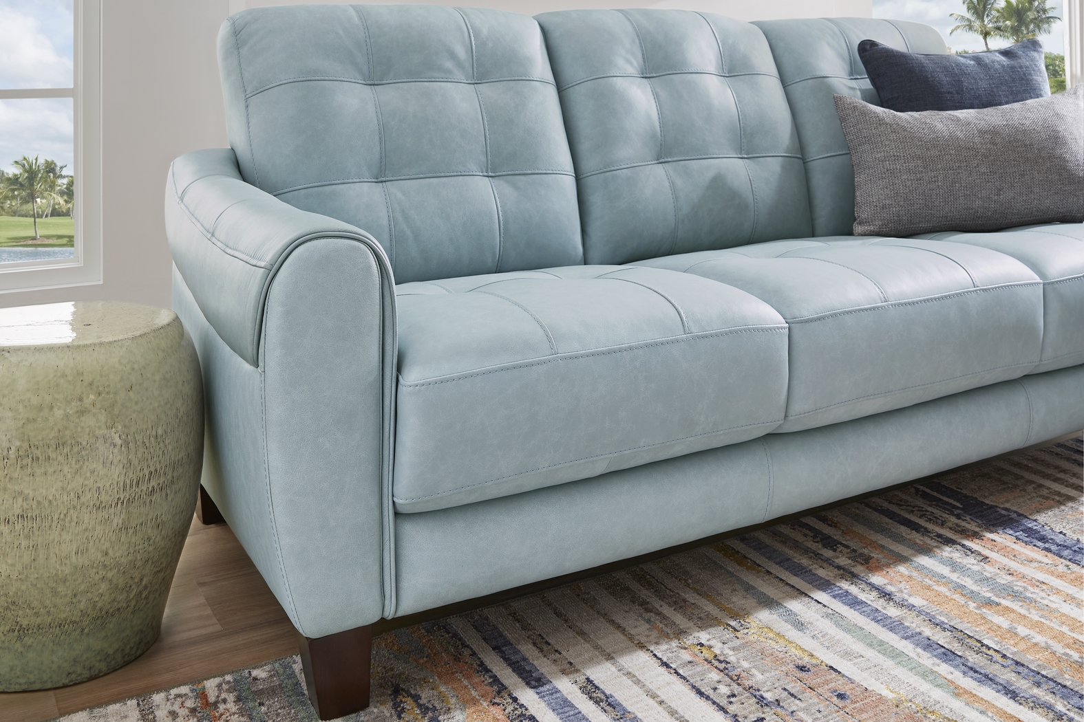 Ventura Square Blue Leather 5 Pc Living Room - Thumbnail - Image 4