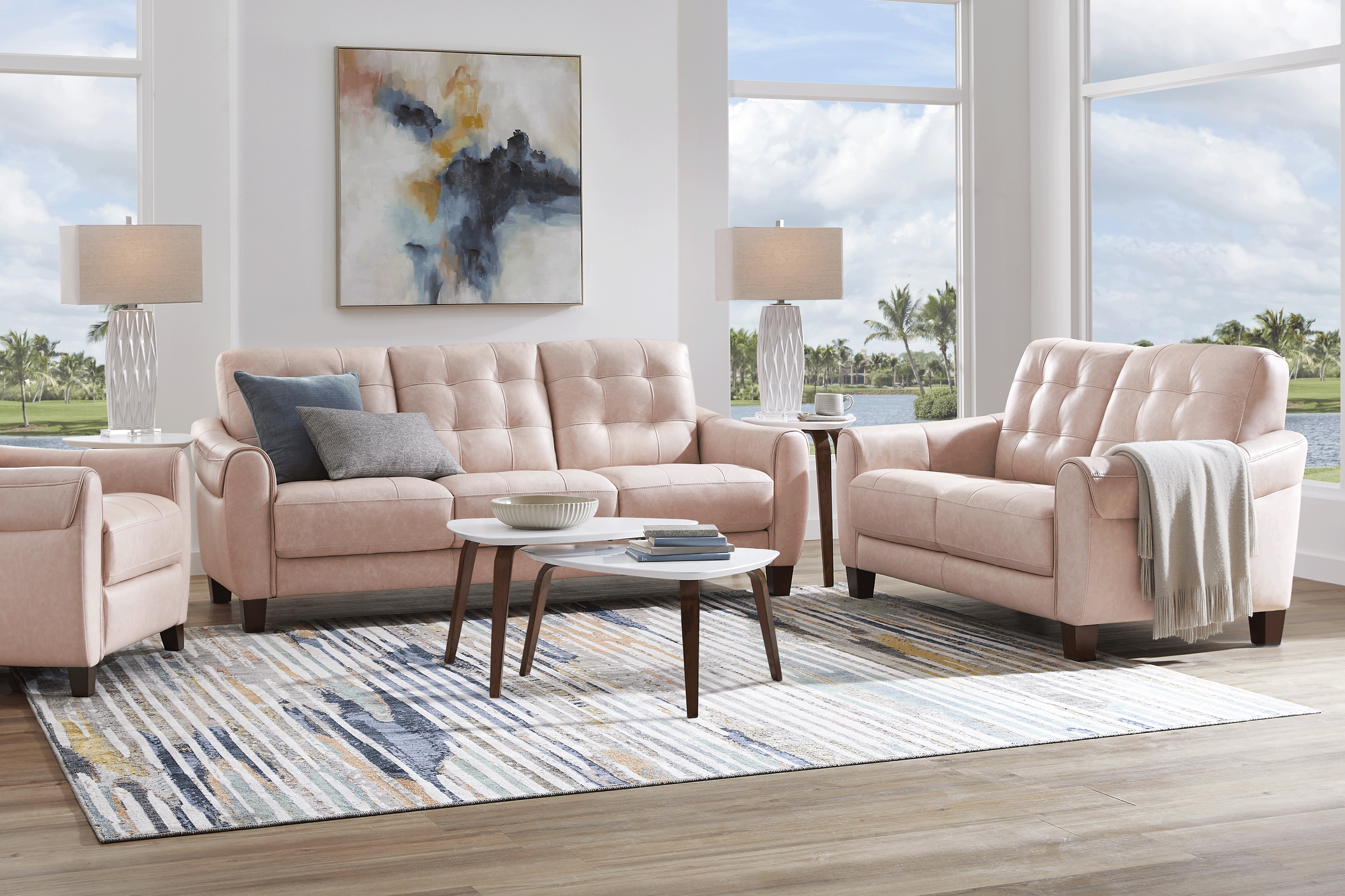 Ventura Square Blush Leather 6 Pc Living Room - Thumbnail - Image 1