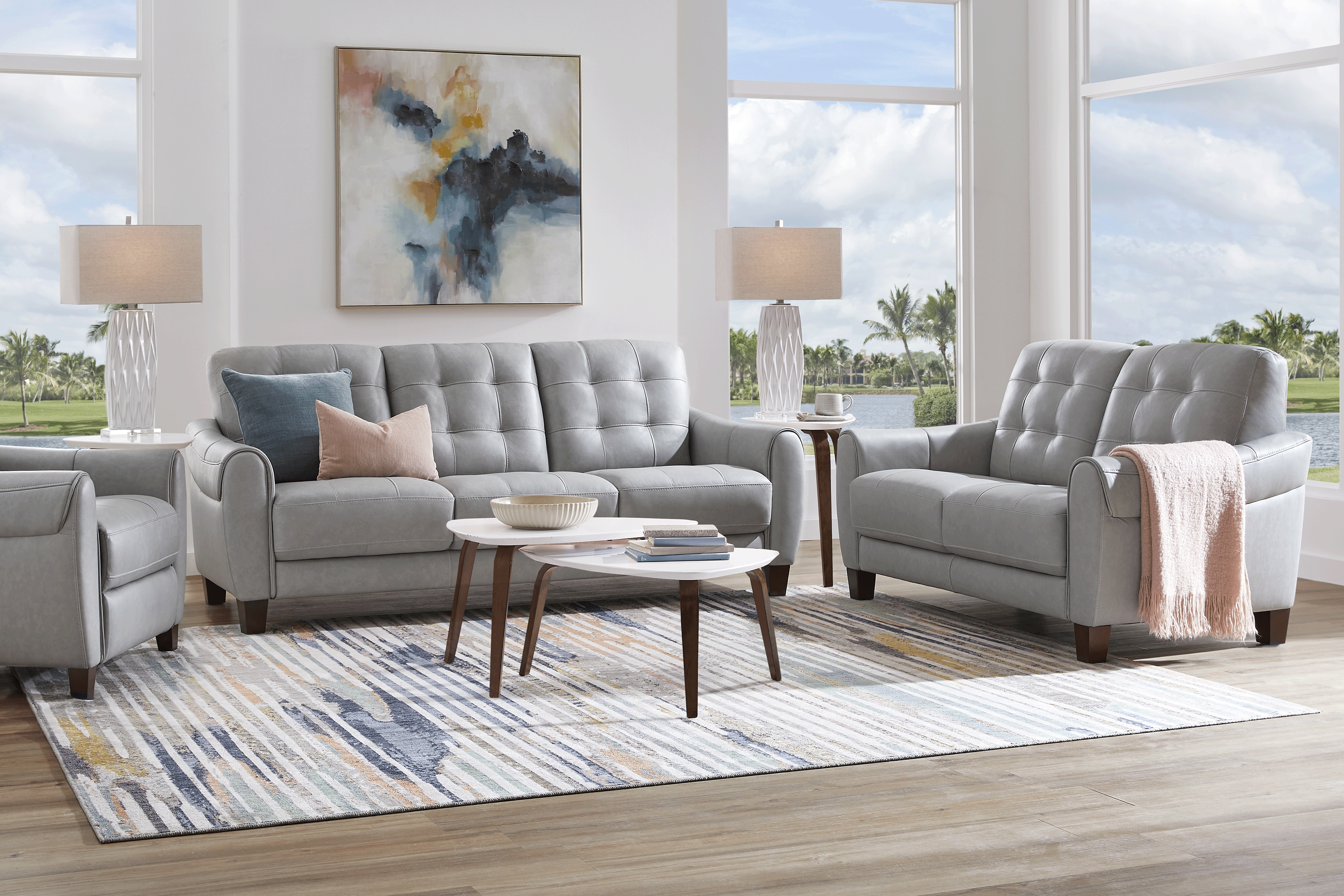 Ventura Square Gray Leather 6 Pc Living Room - Thumbnail - Image 1