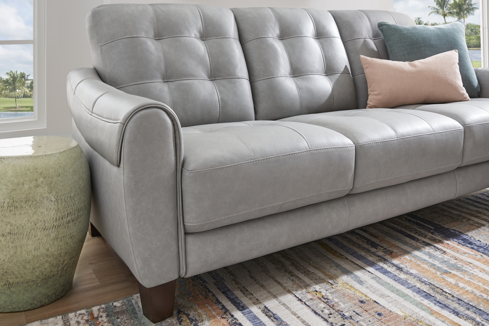 Ventura Square Gray Leather 7 Pc Living Room - Thumbnail - Image 4