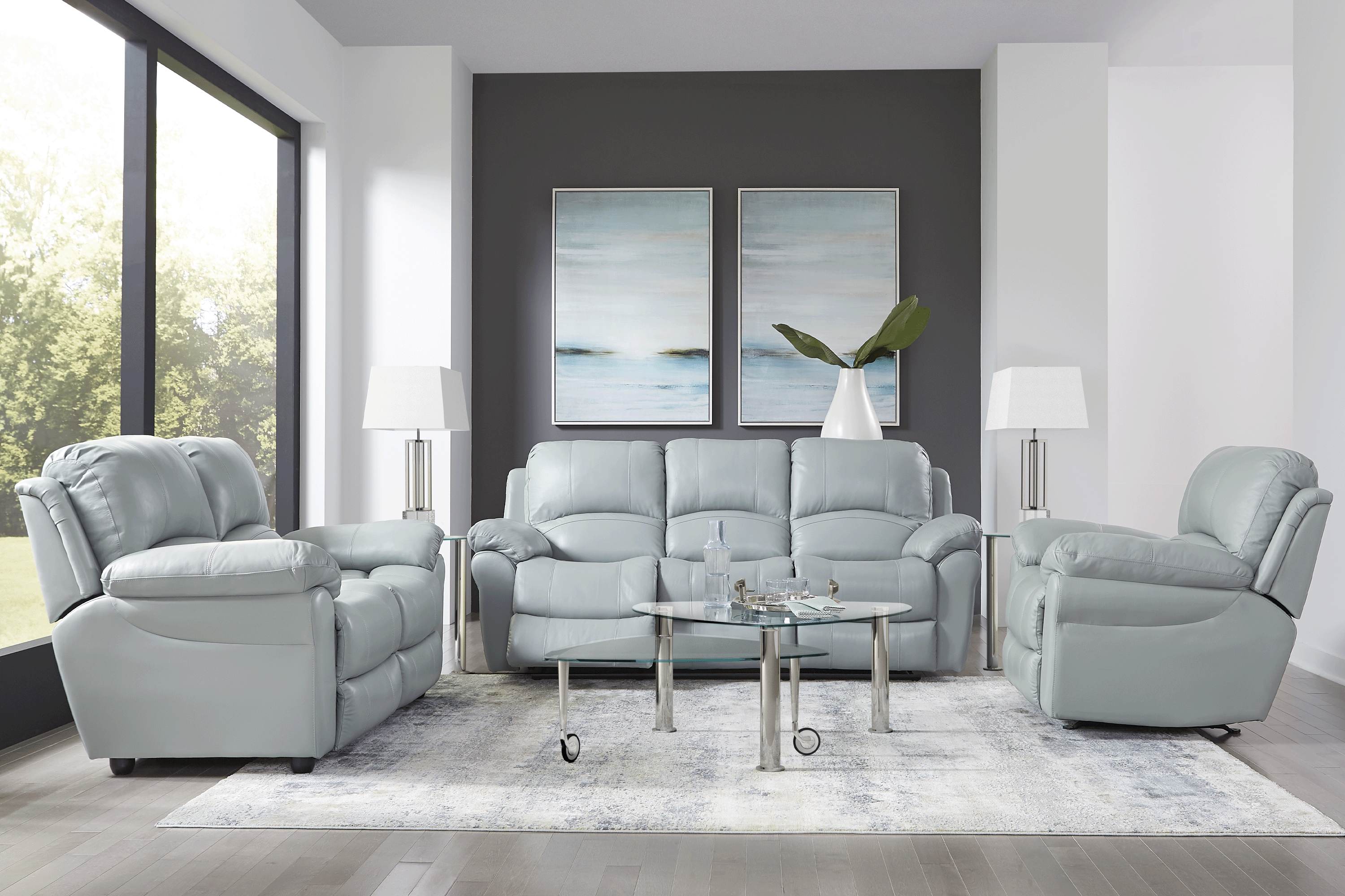 Vercelli Aqua Leather 2 Pc Living Room with Reclining Sofa - Thumbnail - Image 1