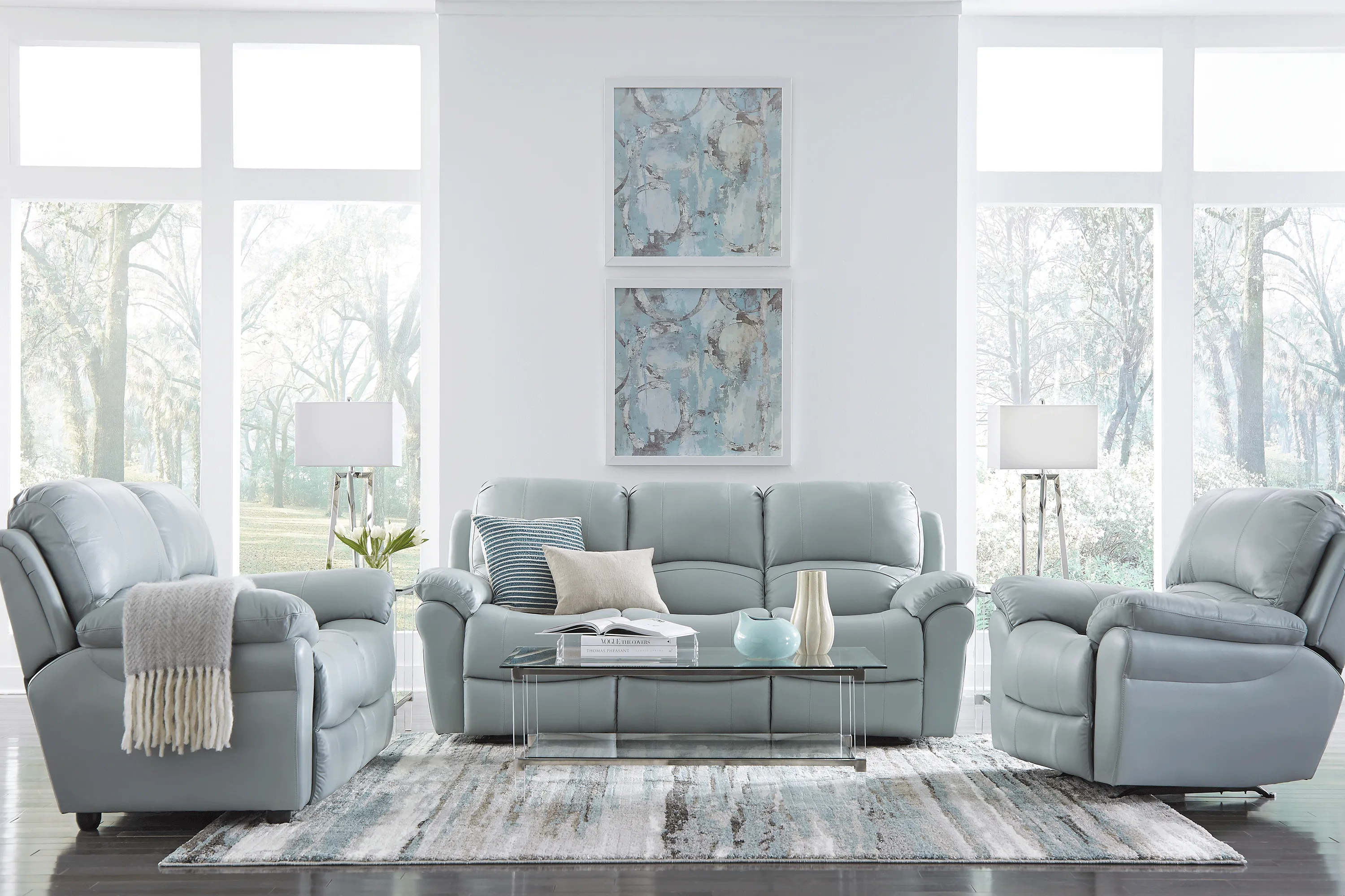 Vercelli Aqua Leather 5 Pc Living Room with Reclining Sofa - Thumbnail - Image 1