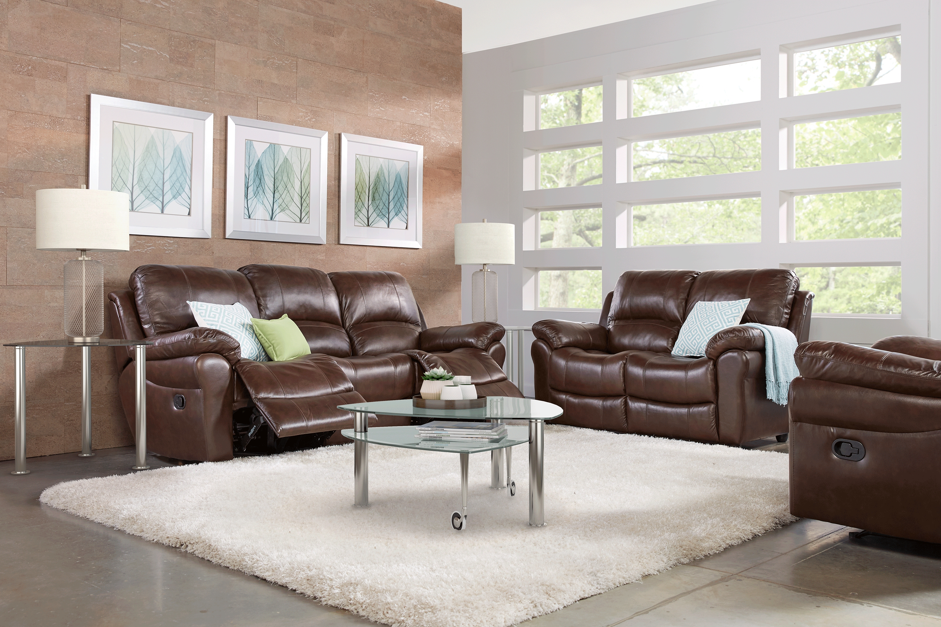 Vercelli Brown Leather 2 Pc Living Room with Reclining Sofa - Thumbnail - Image 1