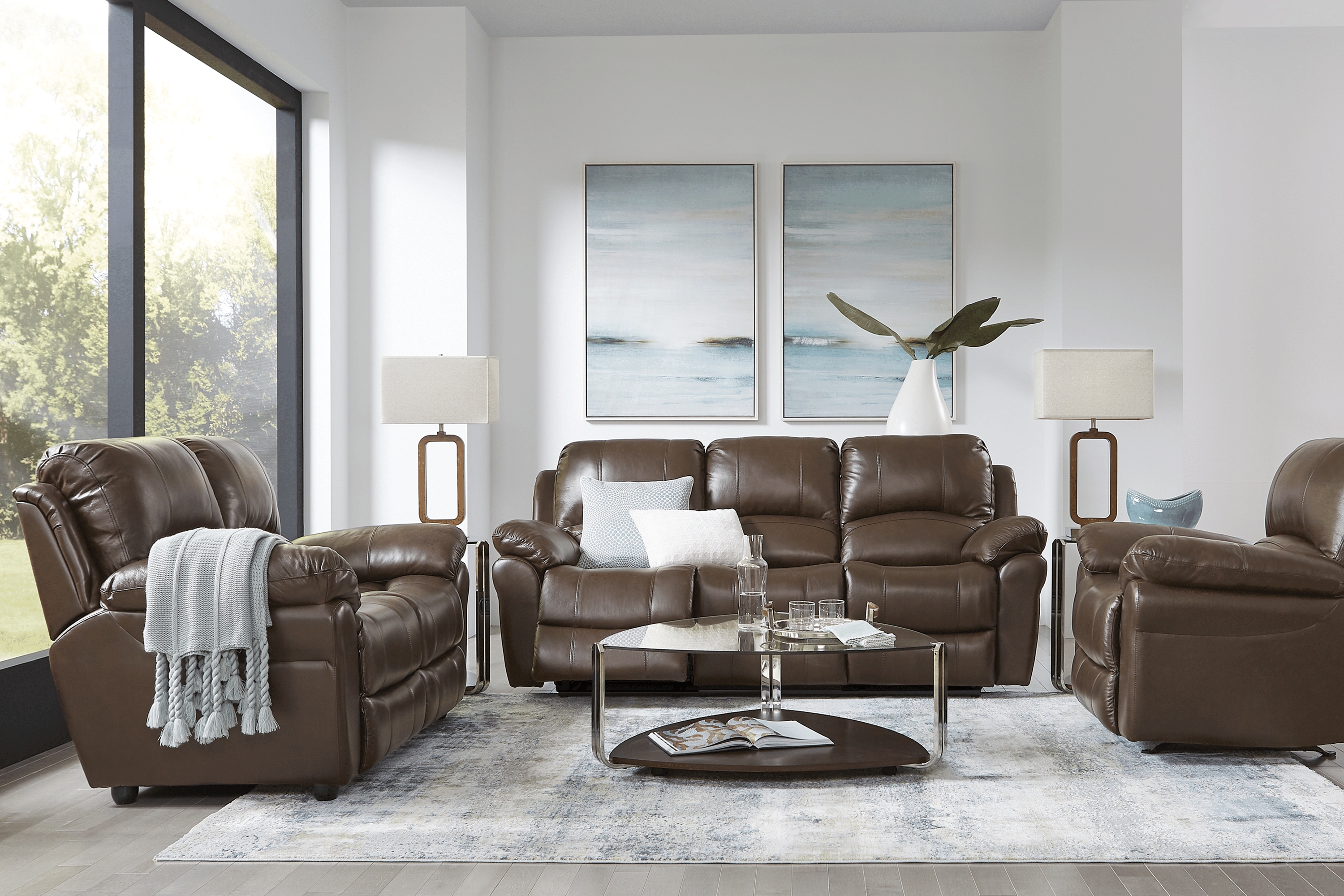Vercelli Brown Leather 3 Pc Power Reclining Living Room - Thumbnail - Image 1