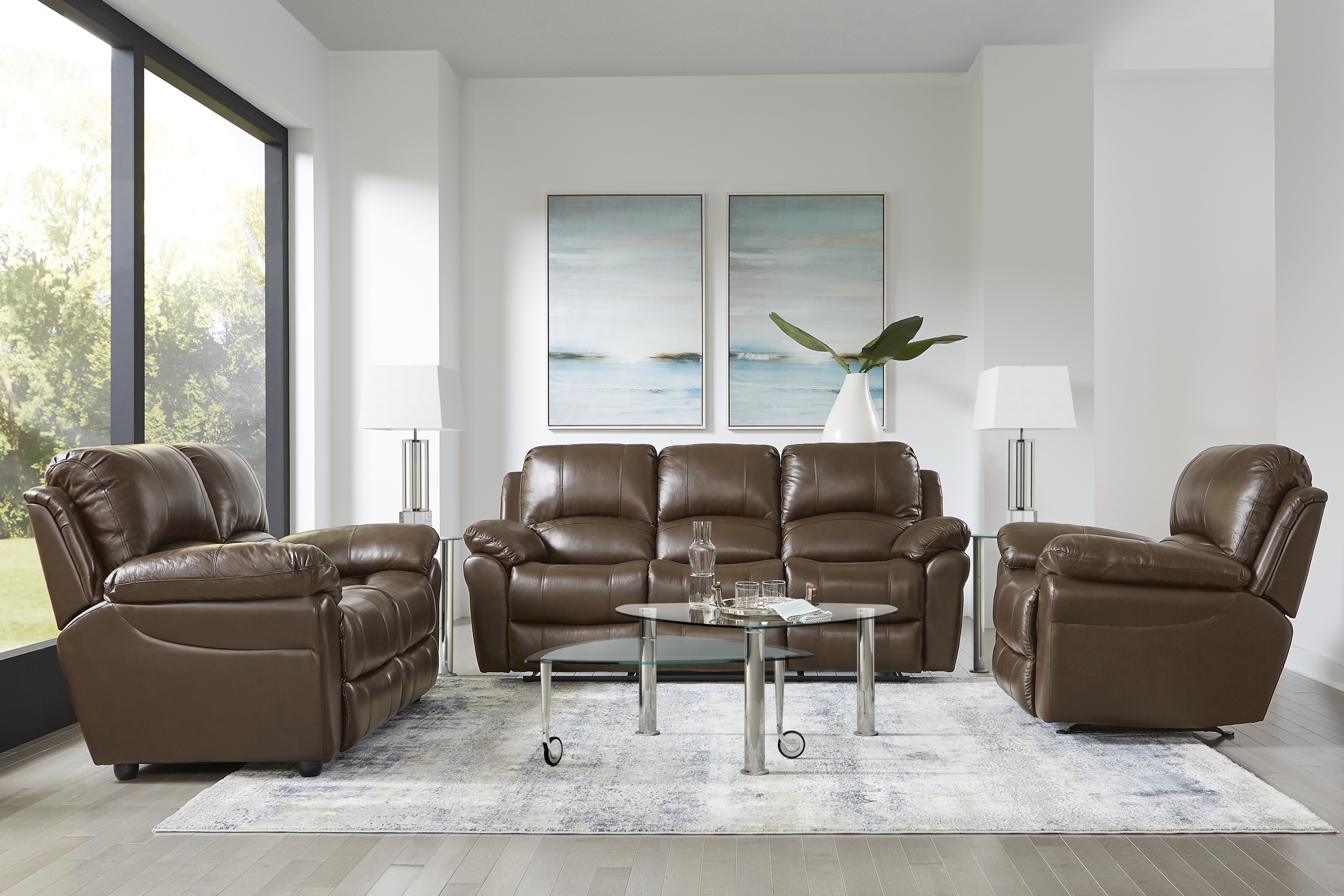 Vercelli Brown Leather 5 Pc Living Room with Reclining Sofa - Thumbnail - Image 1