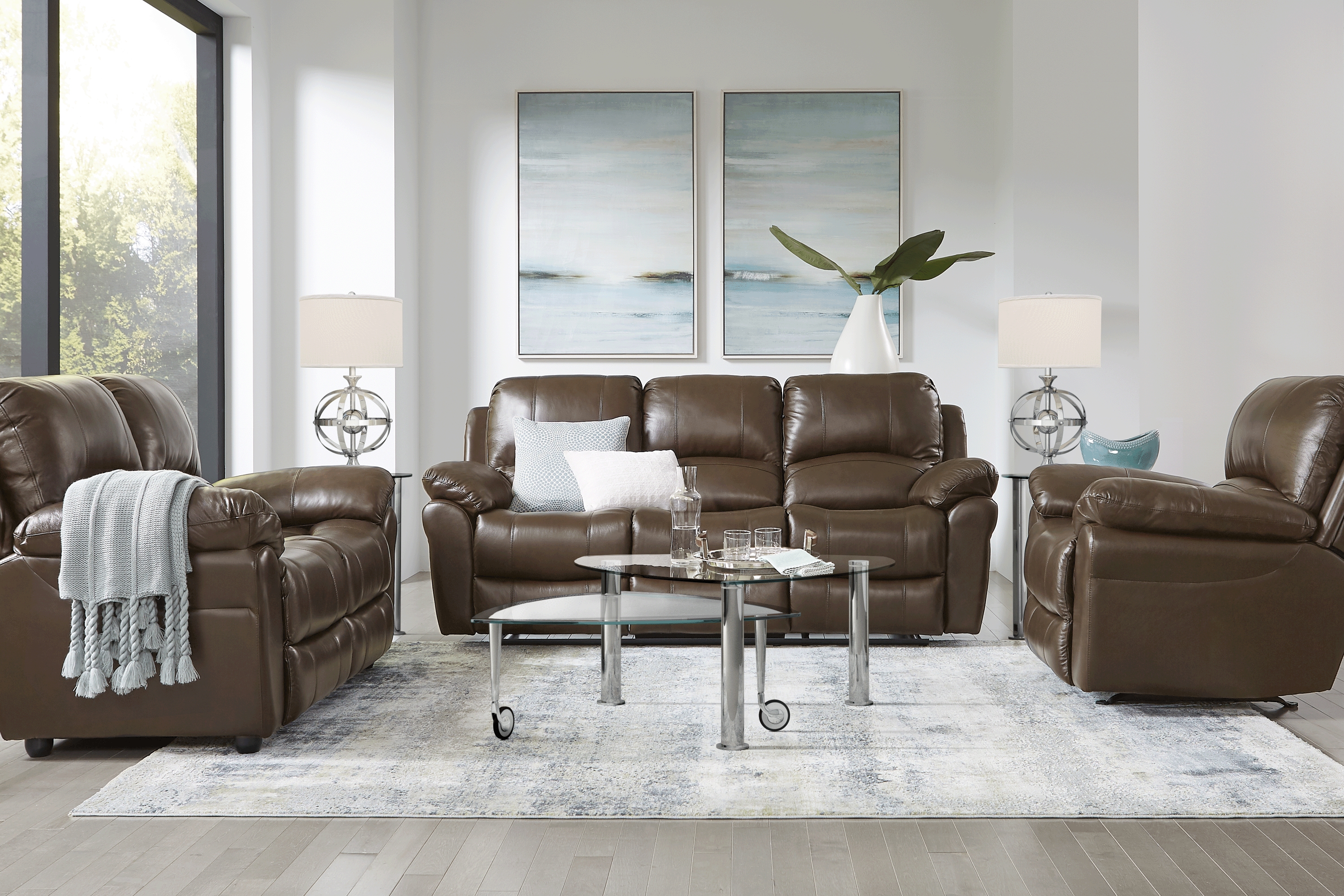 Vercelli Brown Leather 7 Pc Living Room with Reclining Sofa - Thumbnail - Image 1