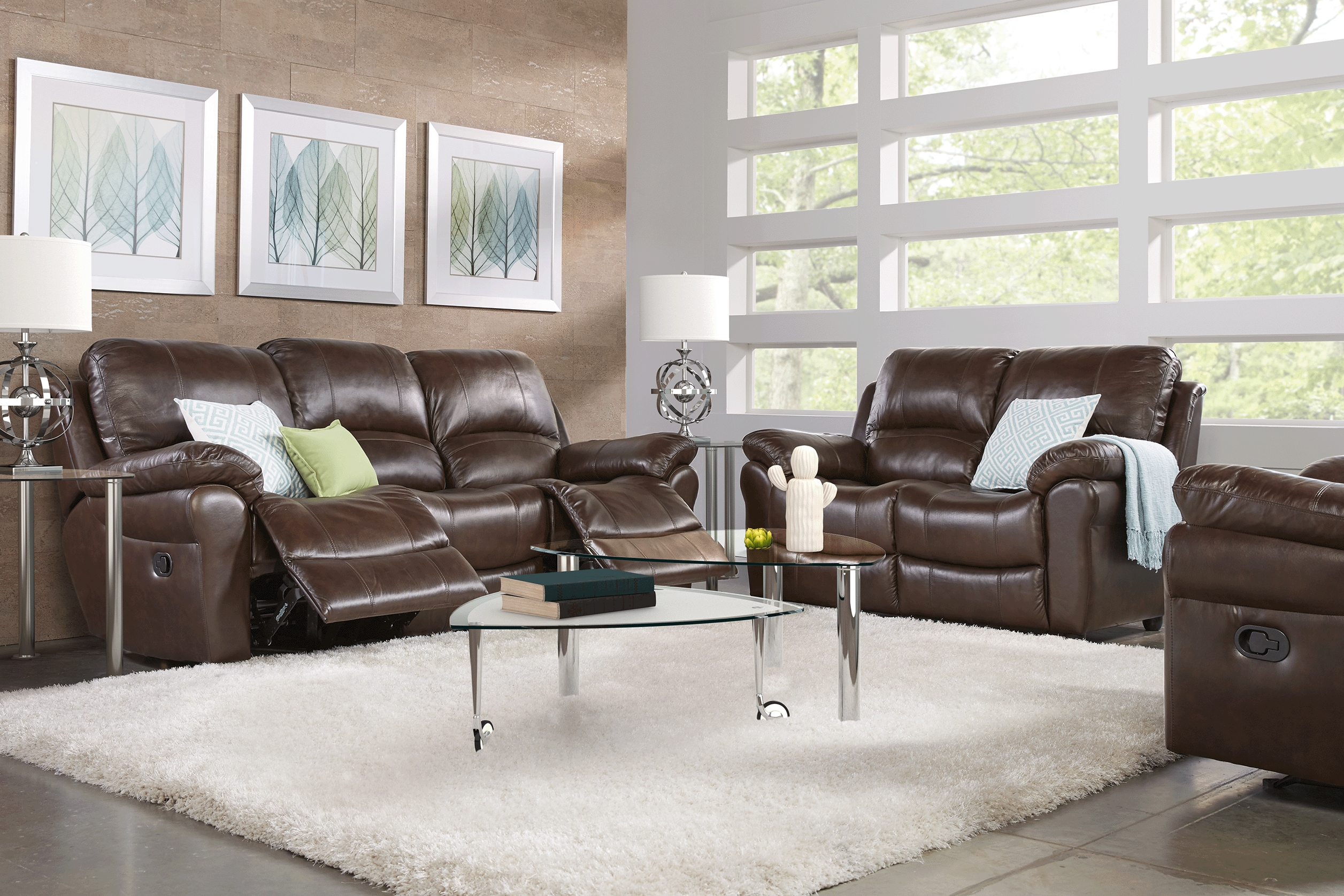 Vercelli Brown Leather 8 Pc Living Room with Reclining Sofa - Thumbnail - Image 1