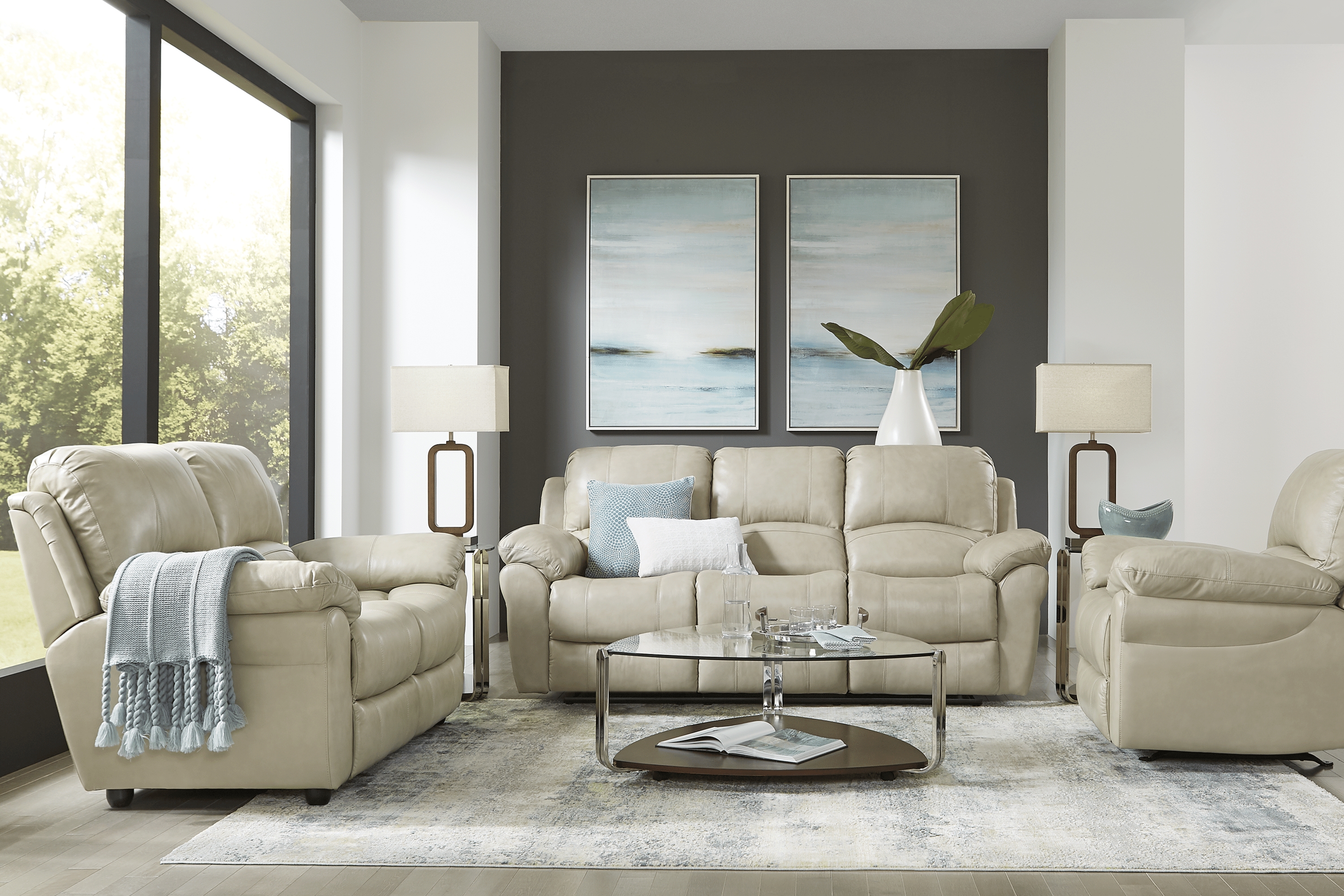 Vercelli Stone Leather 3 Pc Power Reclining Living Room - Thumbnail - Image 1